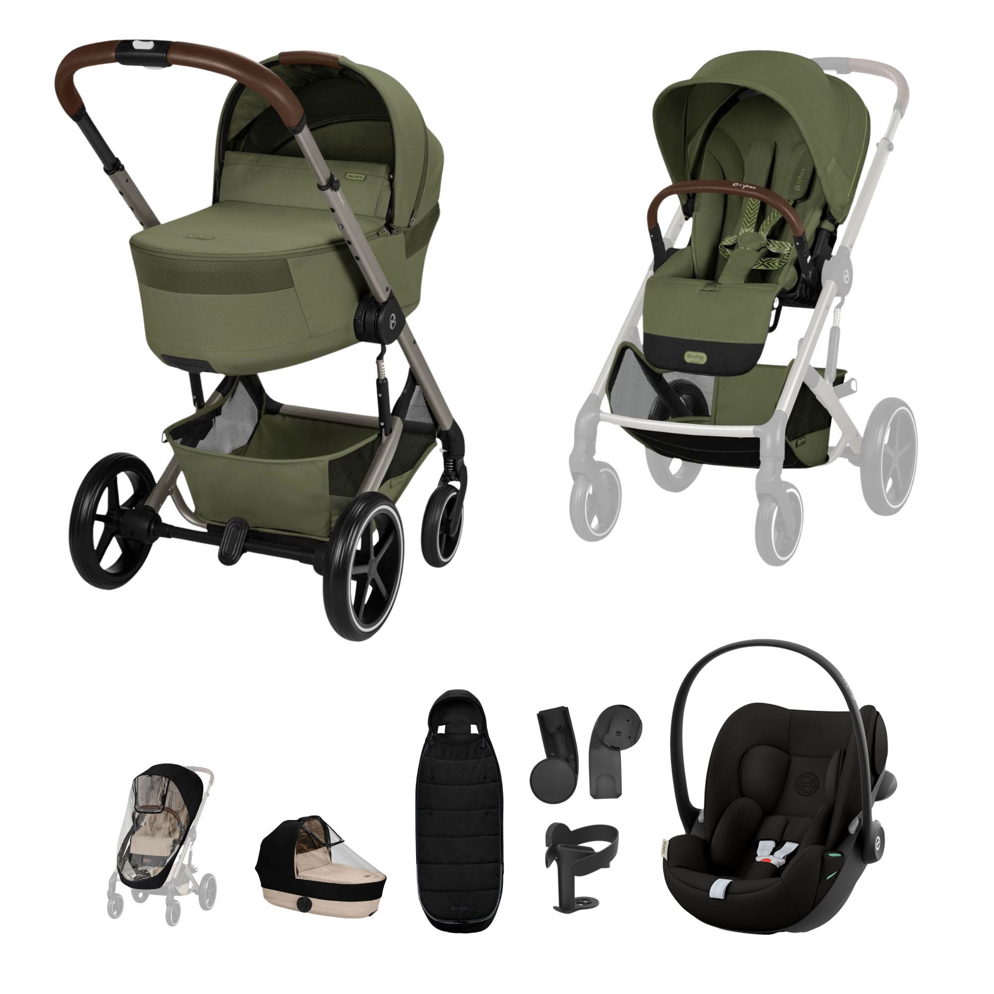 Cybex Balios S Lux Foldable Carrycot Travel System in Moss Green