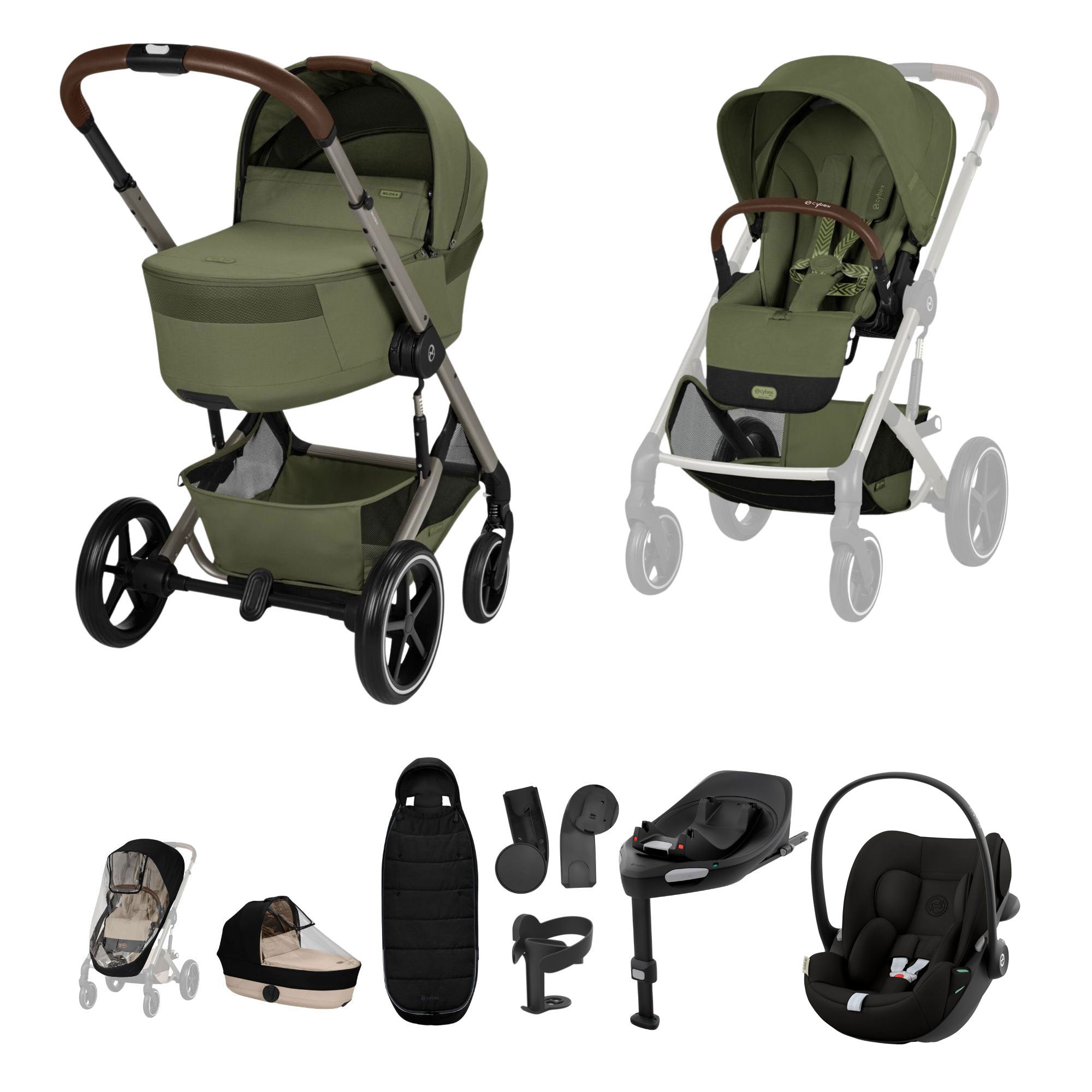 Cybex Balios S Lux Foldable Carrycot Ultimate Travel System in Moss Green
