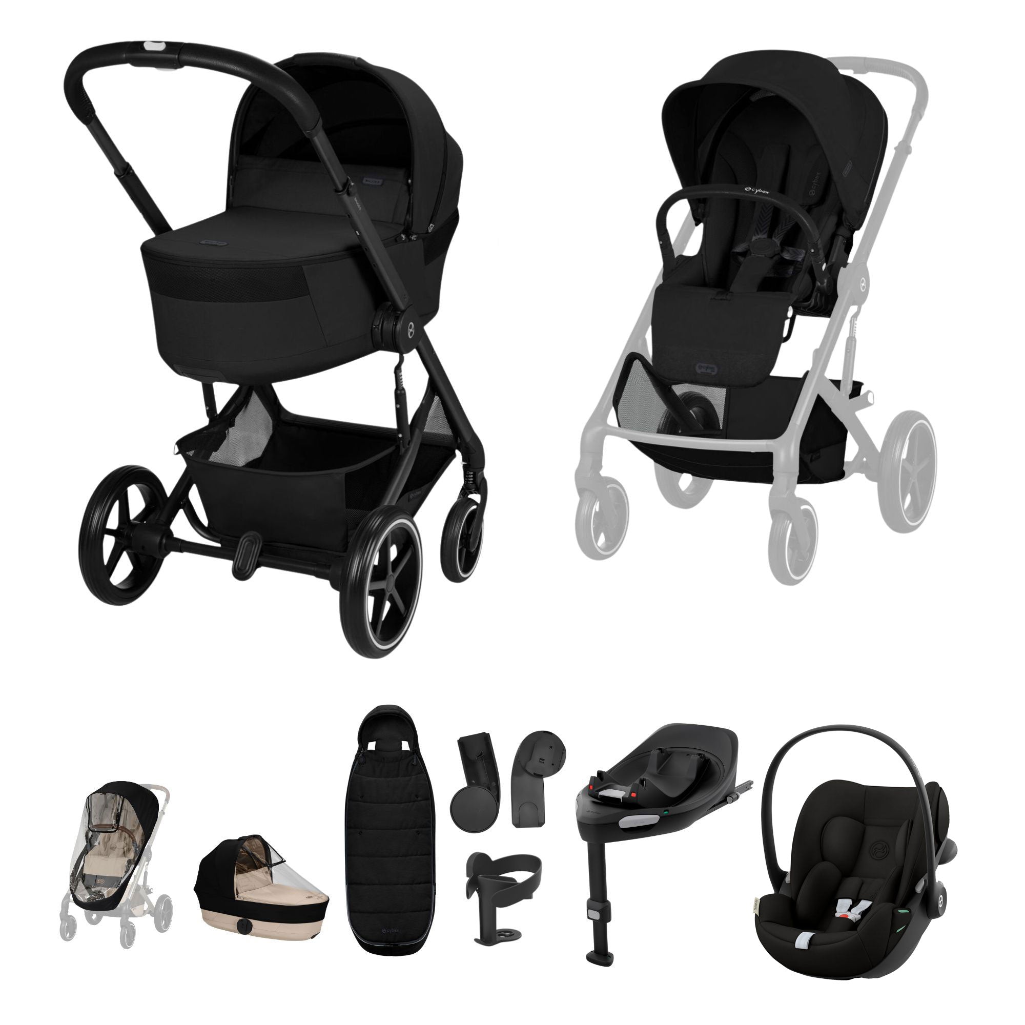 Cybex Balios S Lux Foldable Carrycot Ultimate Travel System in Moon Black