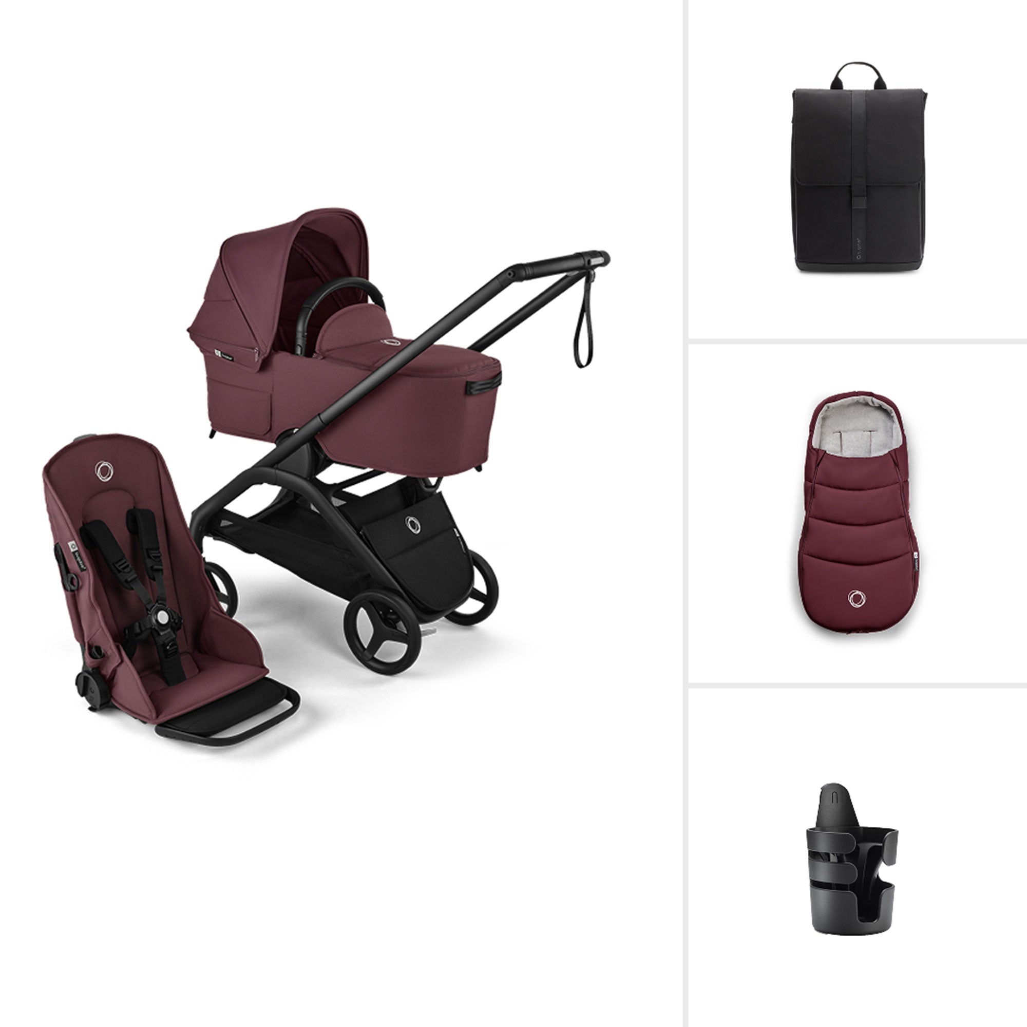 Bugaboo Dragonfly Essential Bundle - Black/Dark Cherry