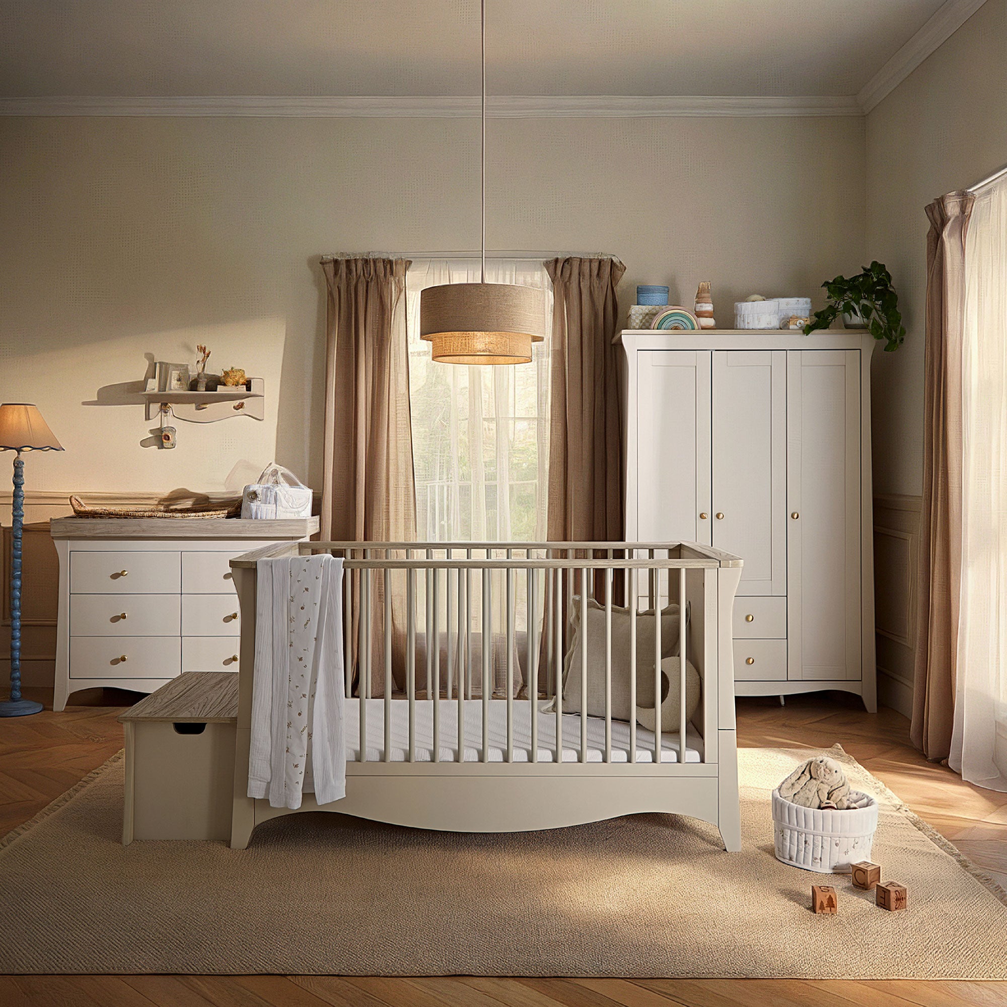 CuddleCo Clara 3 Piece Luxe Nursery Room Set in Cashmere/Ash