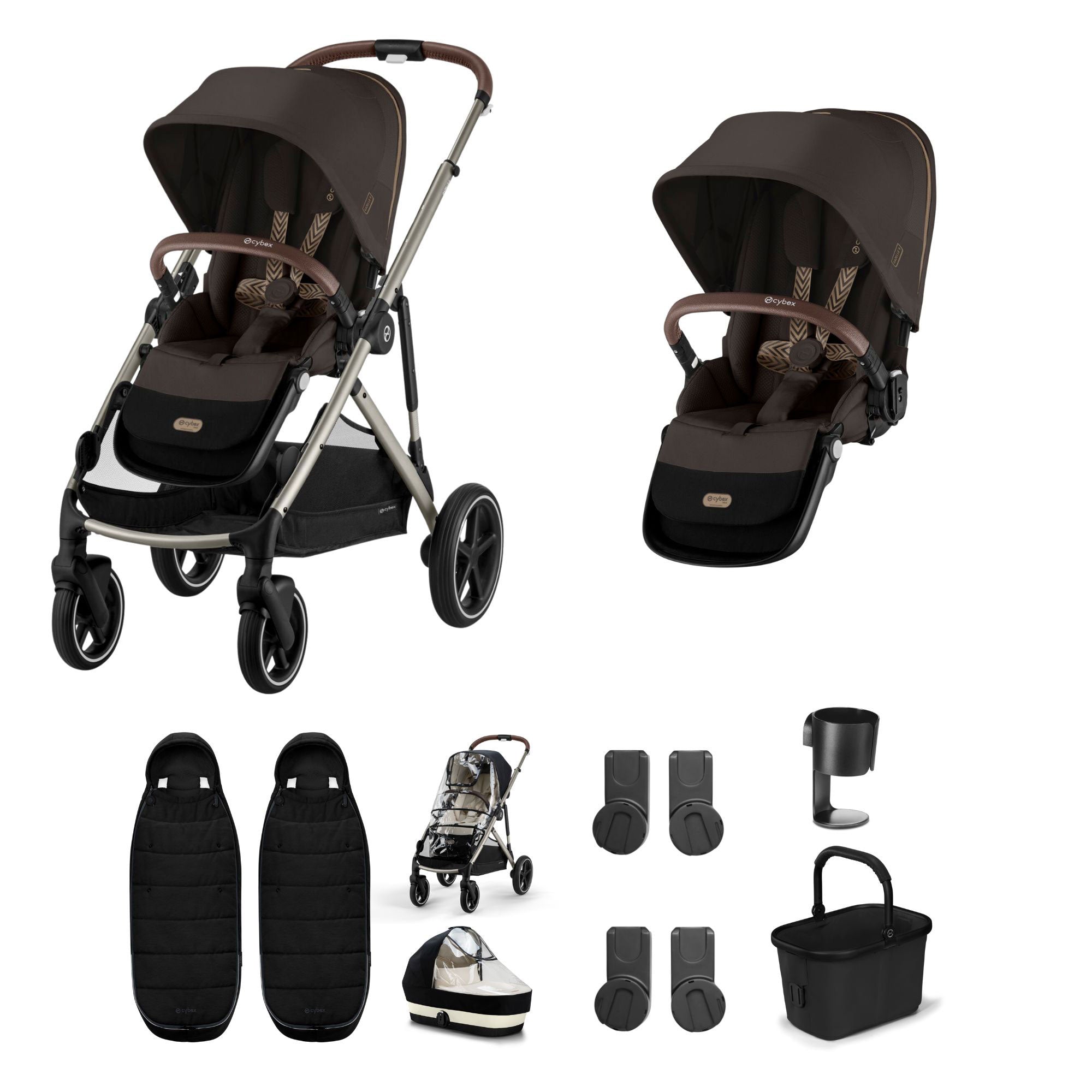 Cybex Gazelle S Twin Essential Pushchair Bundle in Chocolate Brown