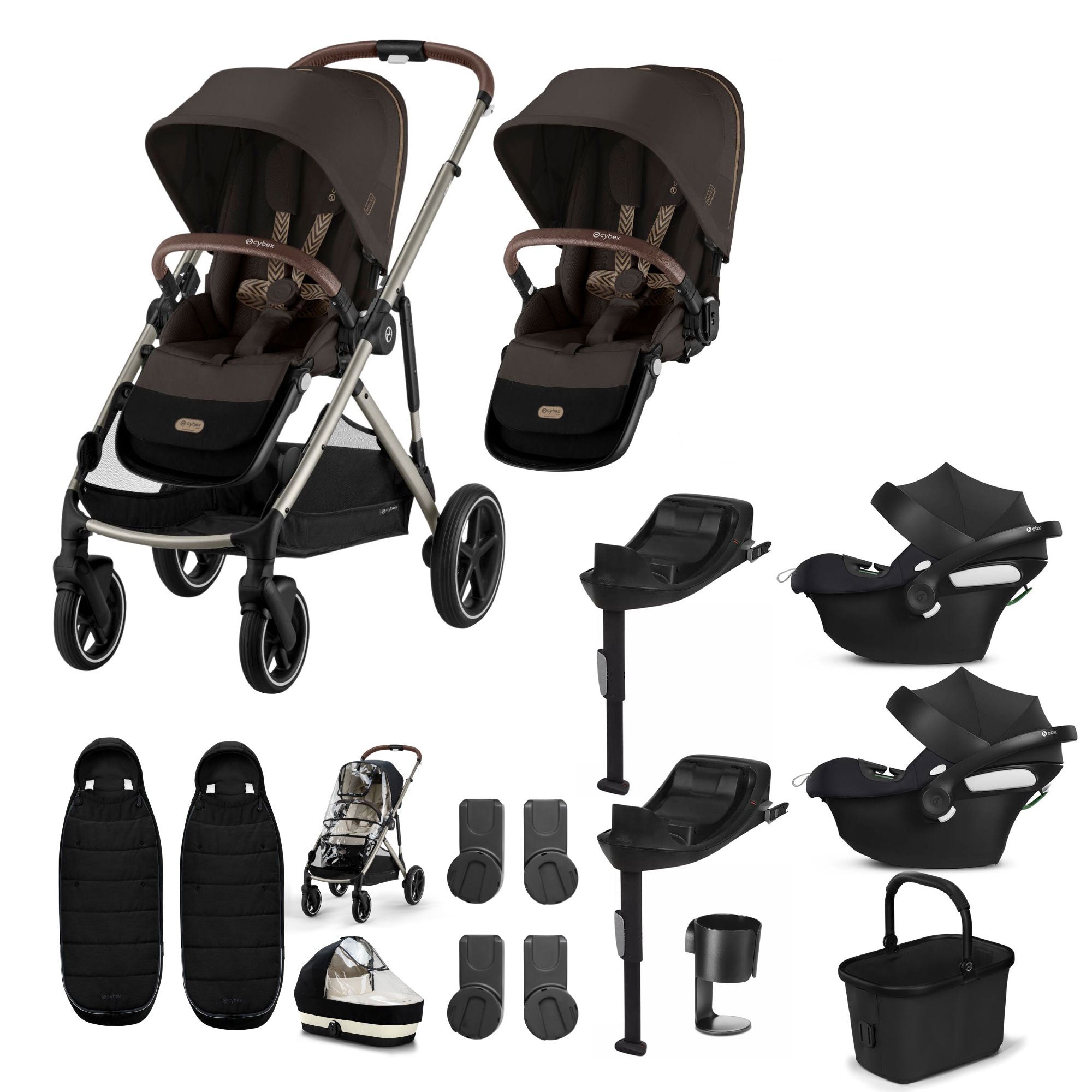 Cybex Gazelle S Twin Comfort Pushchair Bundle in Chocolate Brown