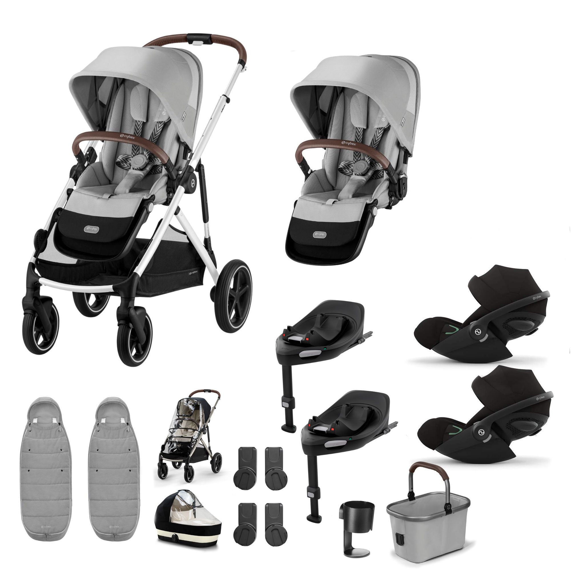 Cybex Gazelle S Twin Luxury Pushchair Bundle in Stone Grey