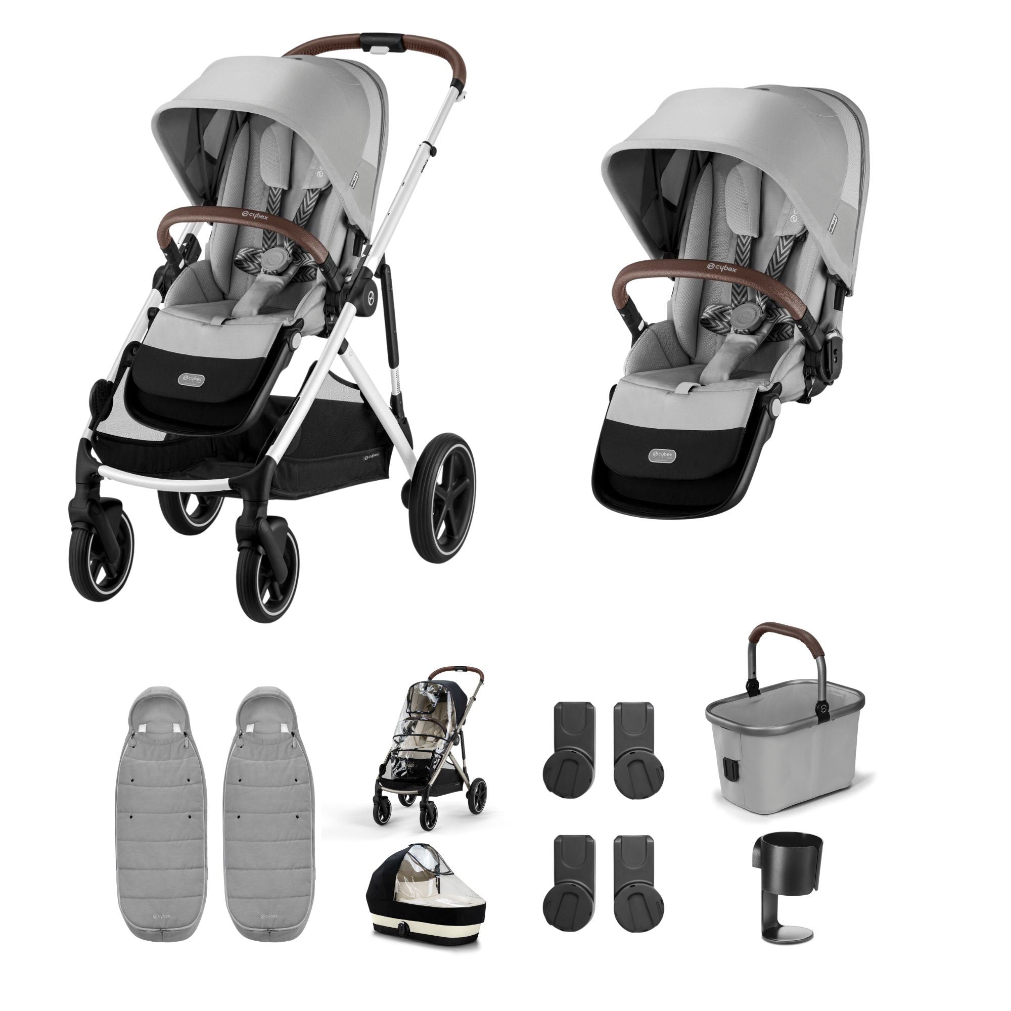 Cybex Gazelle S Twin Essential Pushchair Bundle in Stone Grey