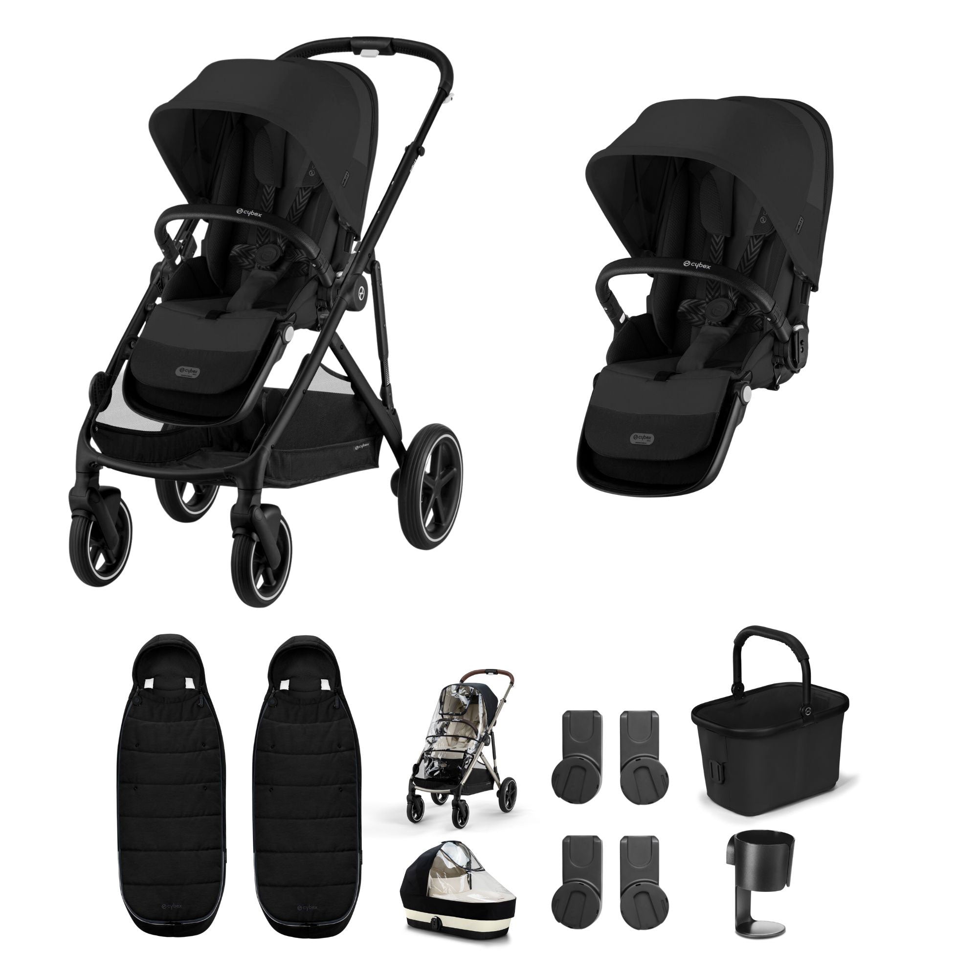 Cybex Gazelle S Twin Essential Pushchair Bundle in Moon Black