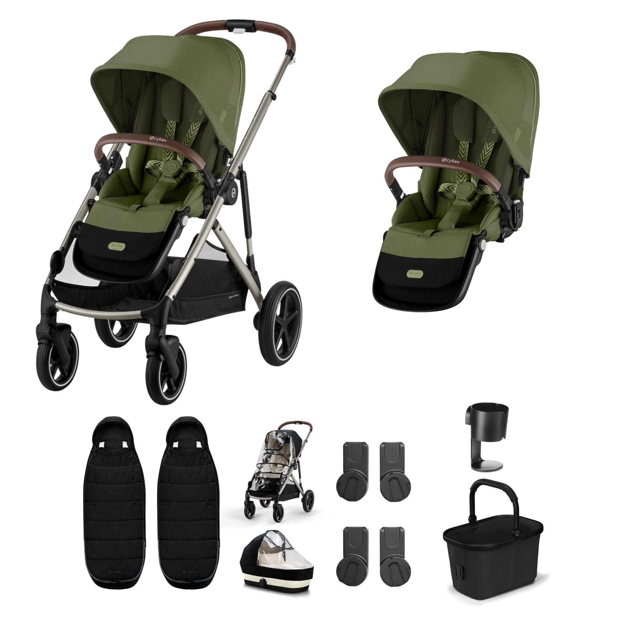Cybex Gazelle S Twin Essential Pushchair Bundle in Moss Green