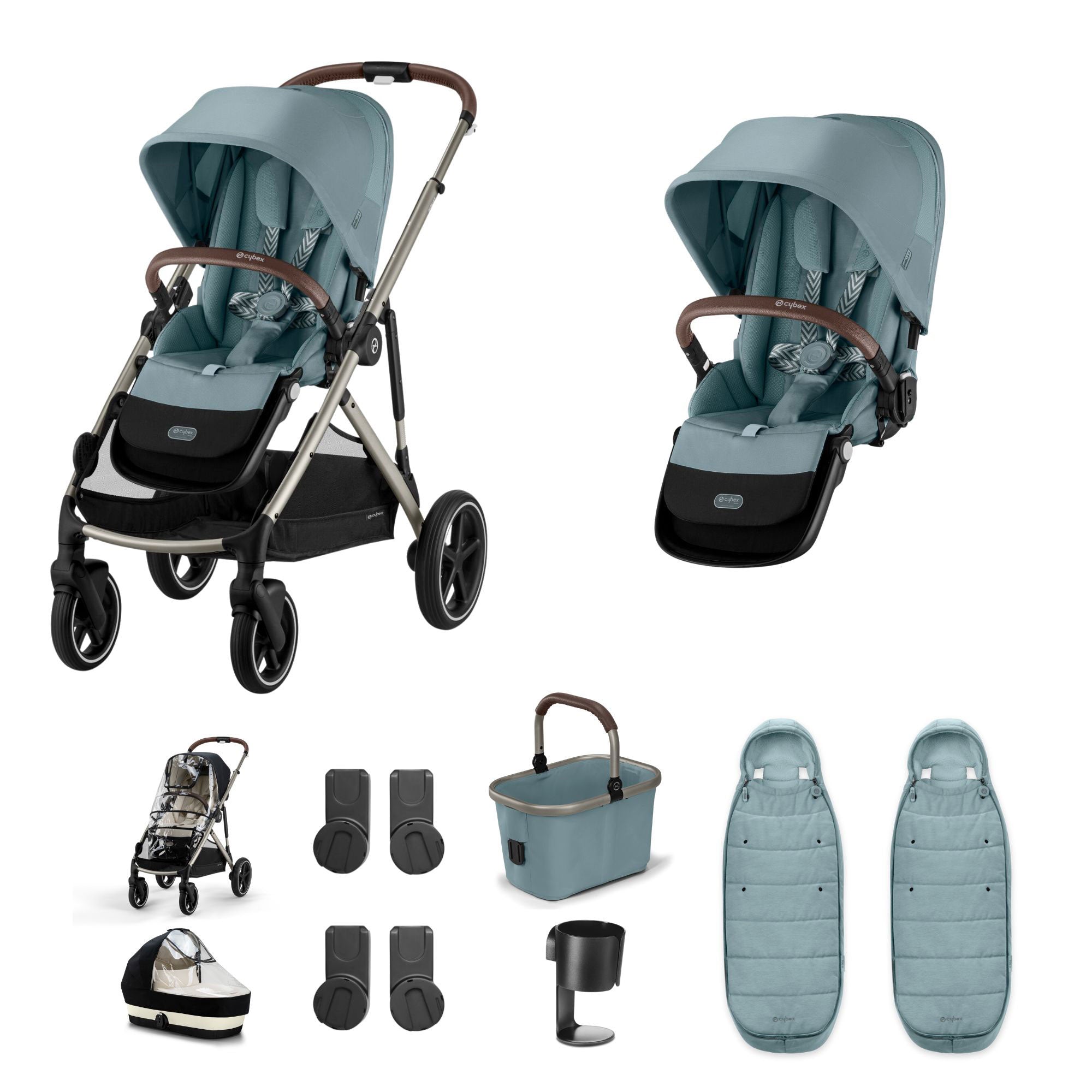 Cybex Gazelle S Twin Essential Pushchair Bundle in Stormy Blue