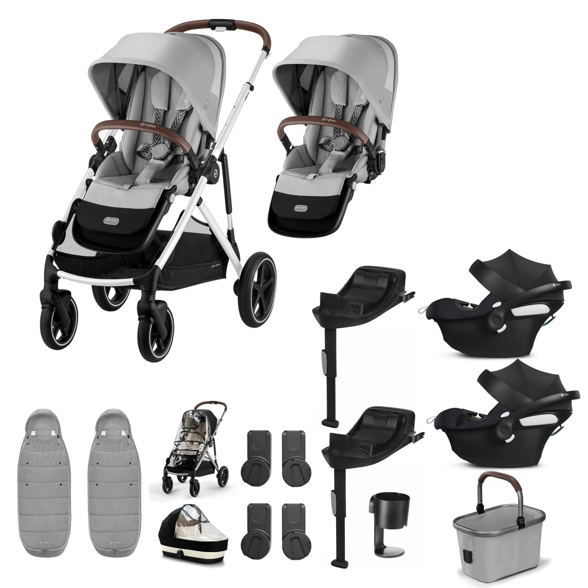 Cybex Gazelle S Twin Comfort Pushchair Bundle in Stone Grey