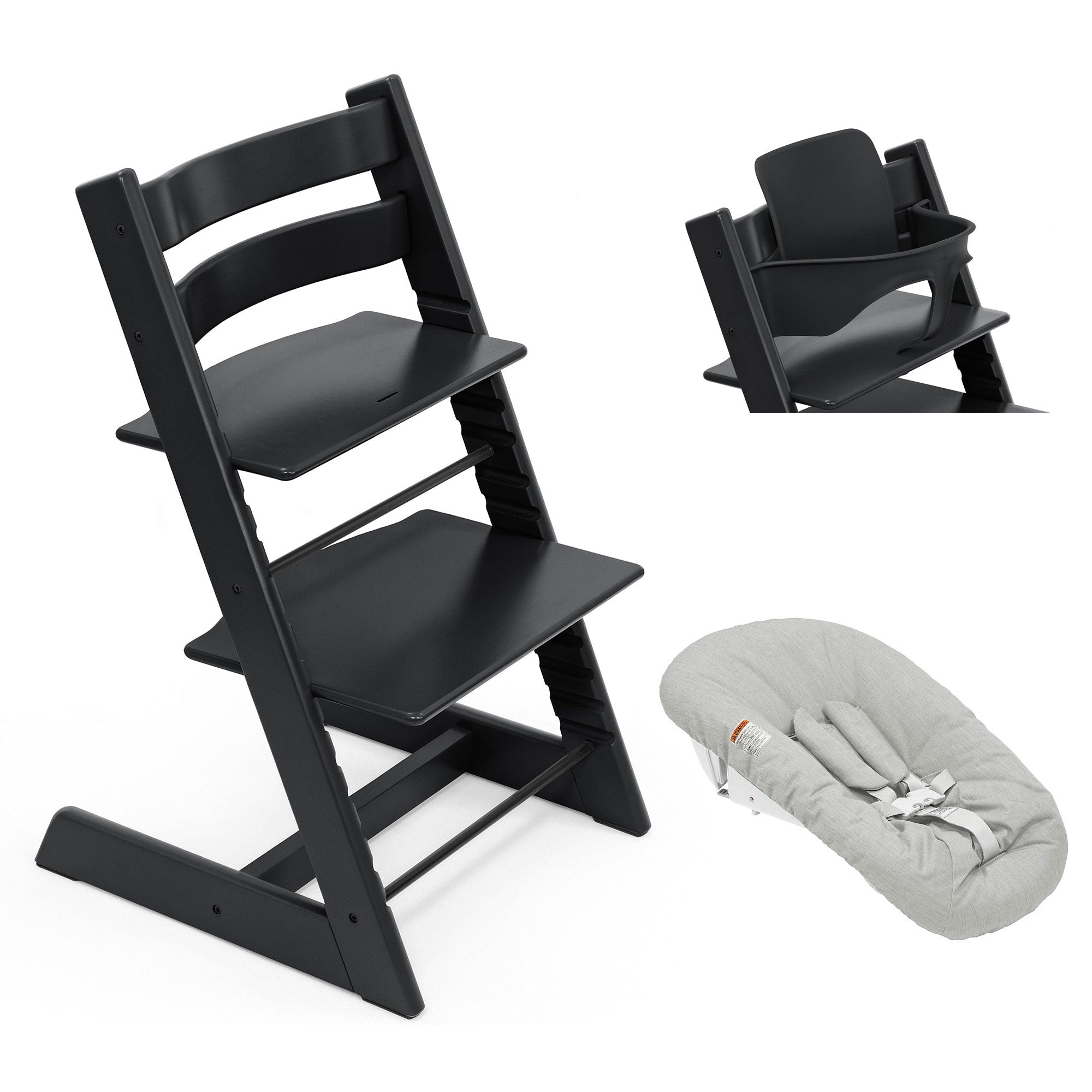 Stokke Trip Trapp Highchair Newborn & Baby Set Bundle in Black