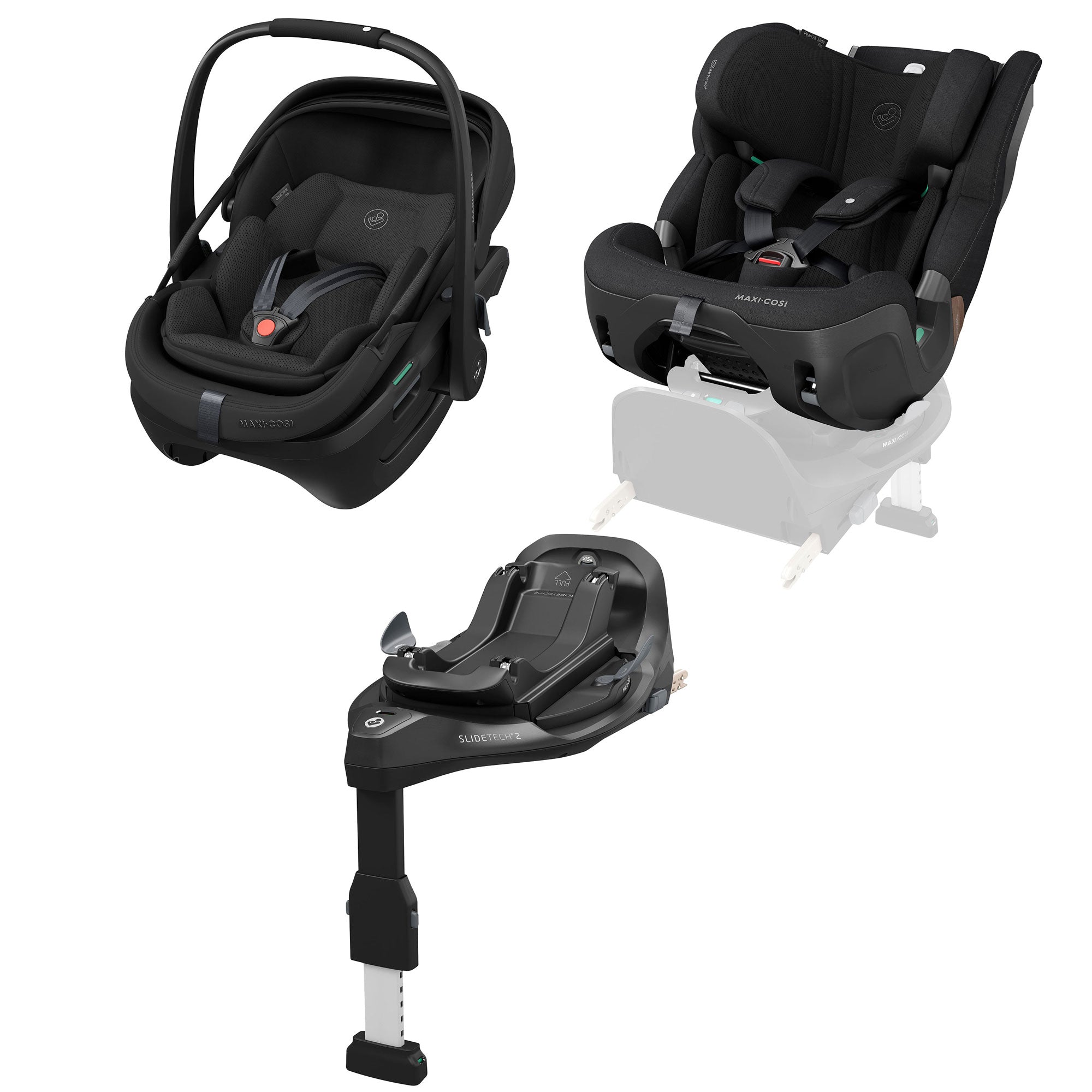 Maxi-Cosi Coral Slide Pro, Pearl XL Slide Pro & Base Bundle in Onyx Black