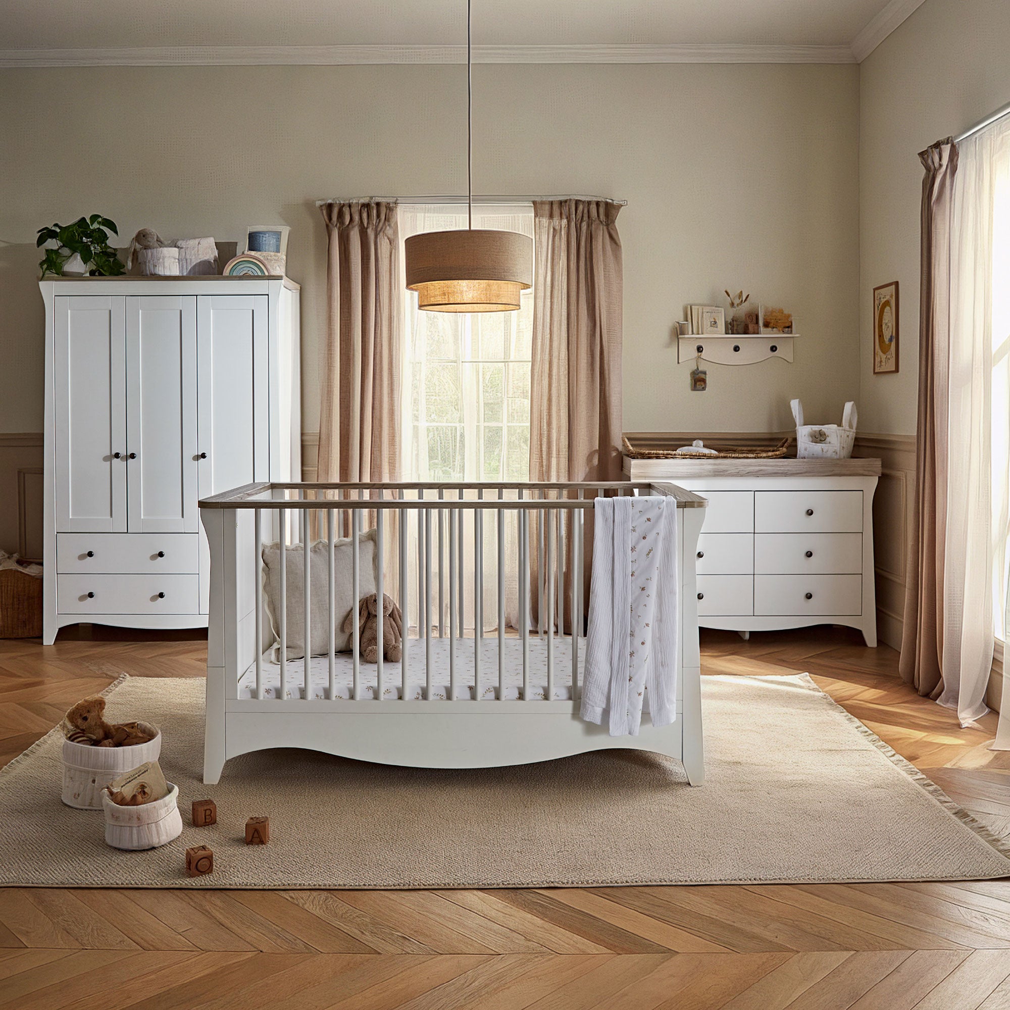 CuddleCo Clara 3 Piece Luxe Nursery Room Set in White/Ash