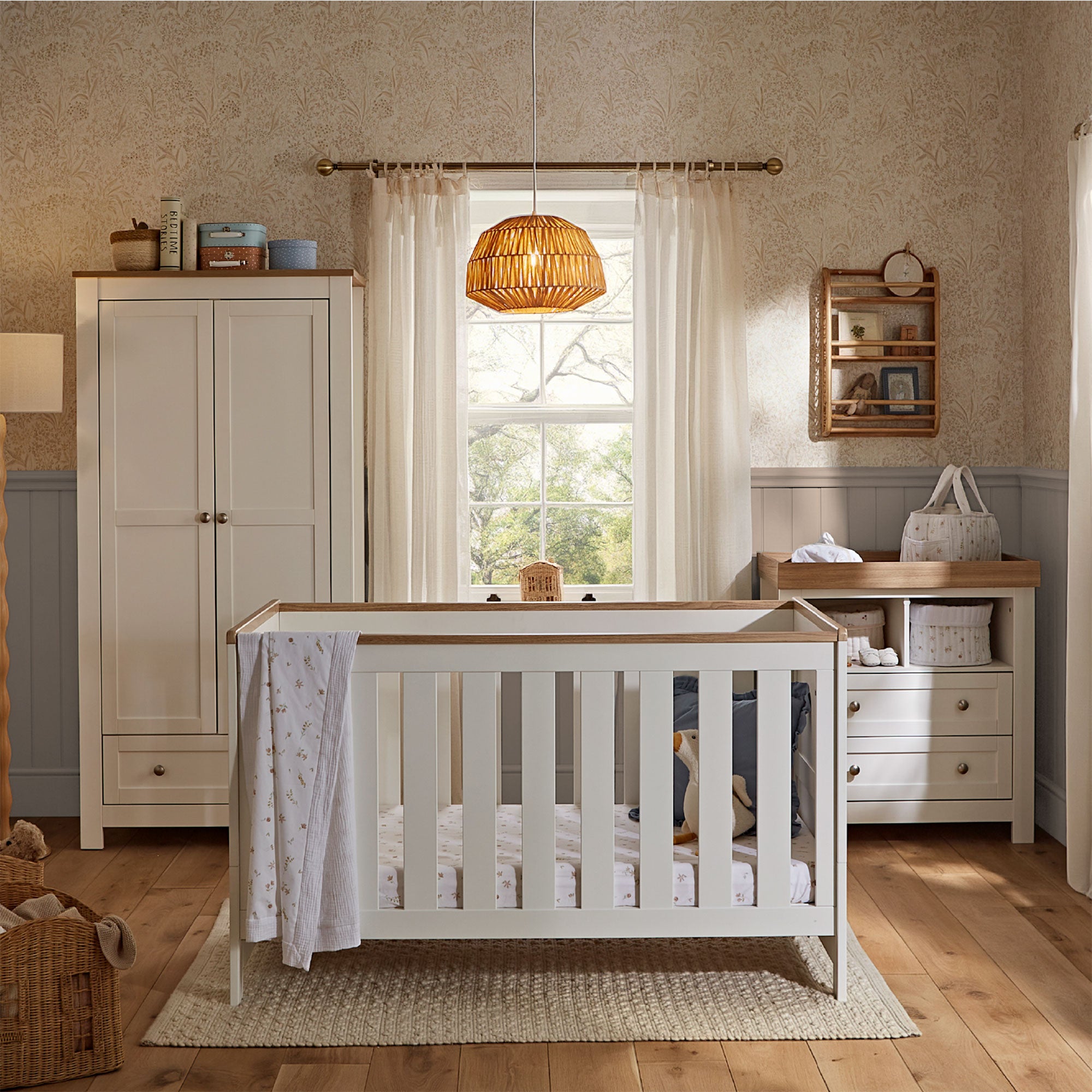 CuddleCo Burford 3 Piece Nursery Room Set in White/Oak
