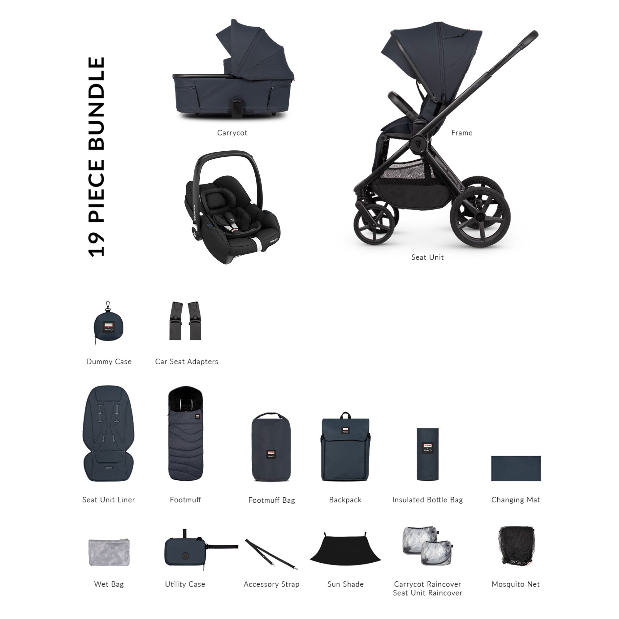 Venicci Tinum Upline 3 Hunter Comfort Maxi-Cosi Travel System in Navy