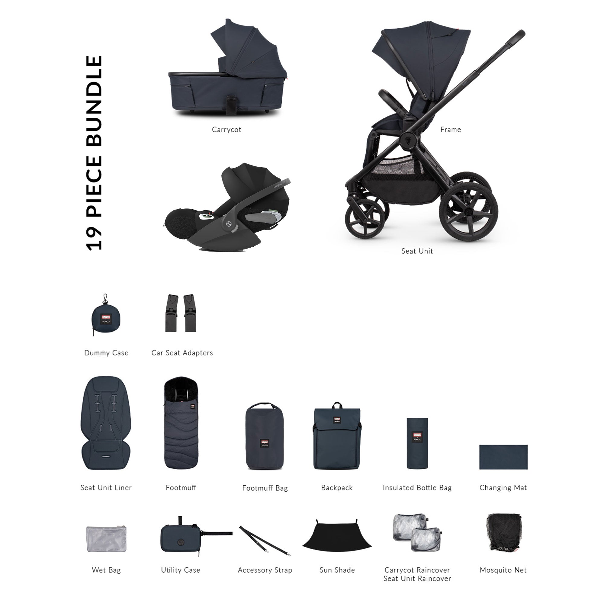 Venicci Tinum Upline 3 Hunter Comfort Cybex Travel System in Navy