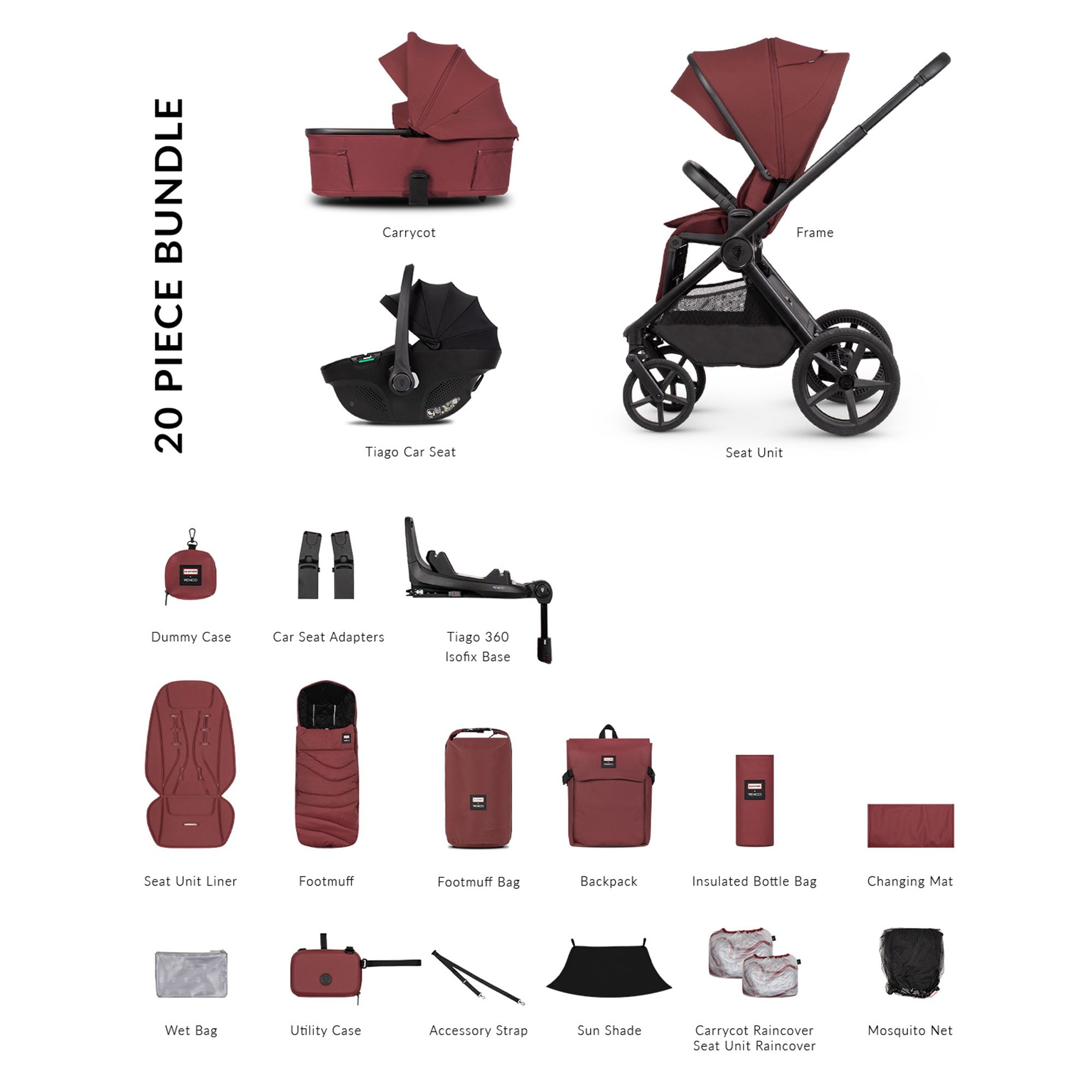 Venicci Tinum Upline 3 Hunter Luxury Bundle in Red