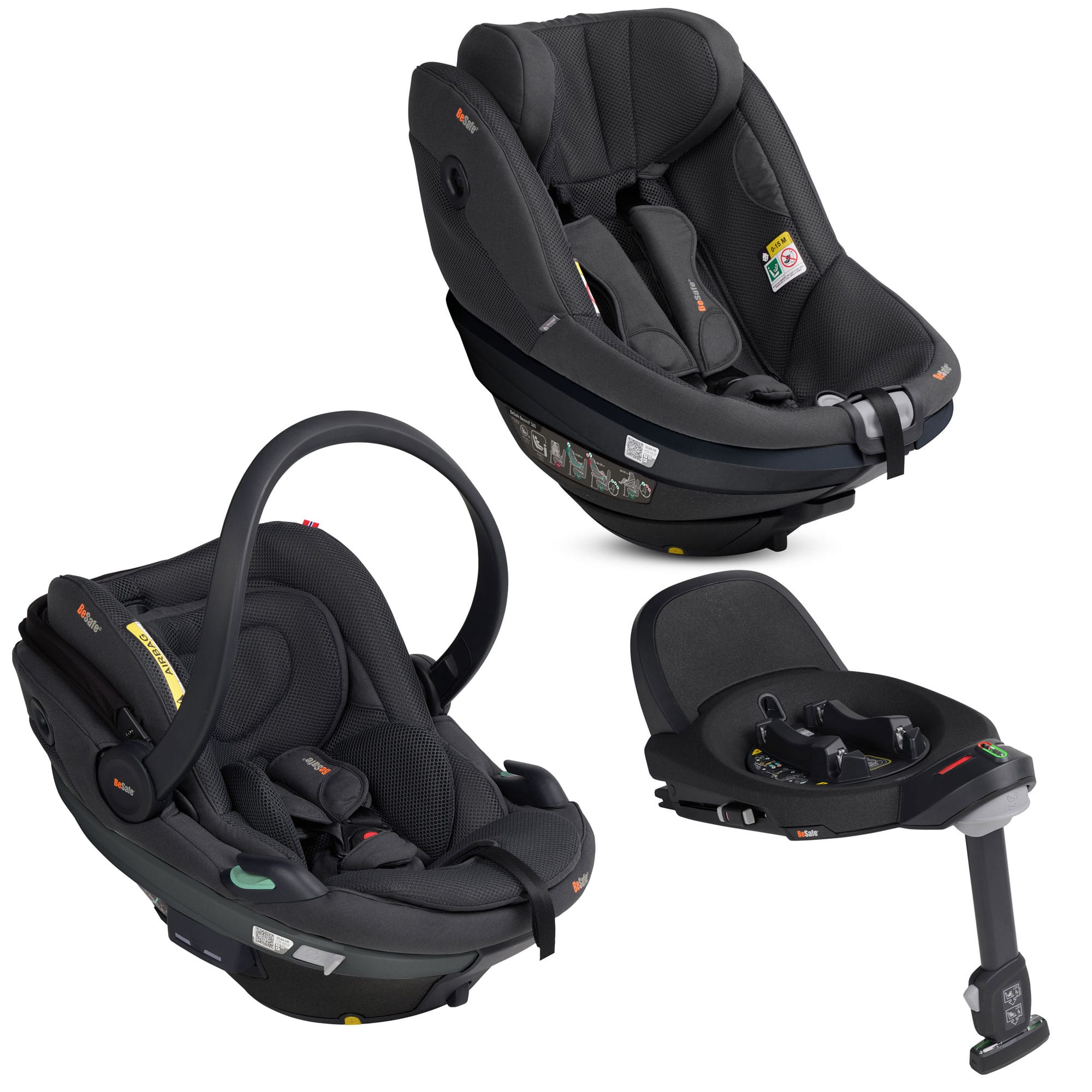 BeSafe Beyond 2 360 Complete Bundle in Anthracite Mesh Baby Car Seats 15497-ANT-MES-2
