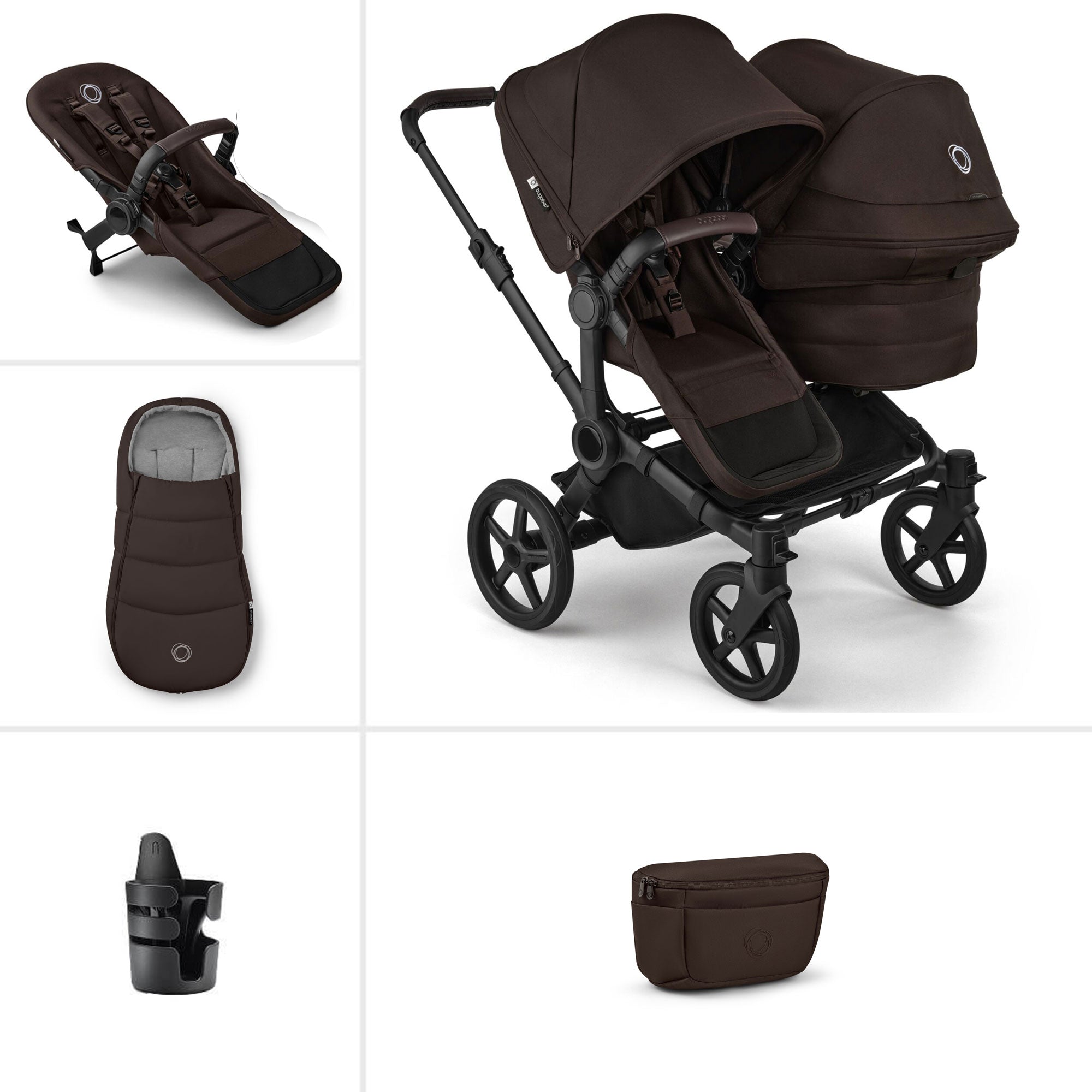 Bugaboo Donkey 6 Double Essential Bundle in Cocoa Brown