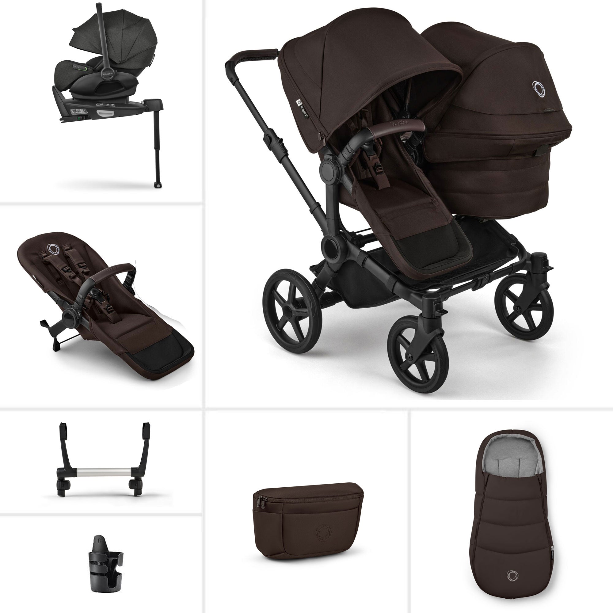 Bugaboo Donkey 6 Double Ultimate Newborn Bundle in Cocoa Brown