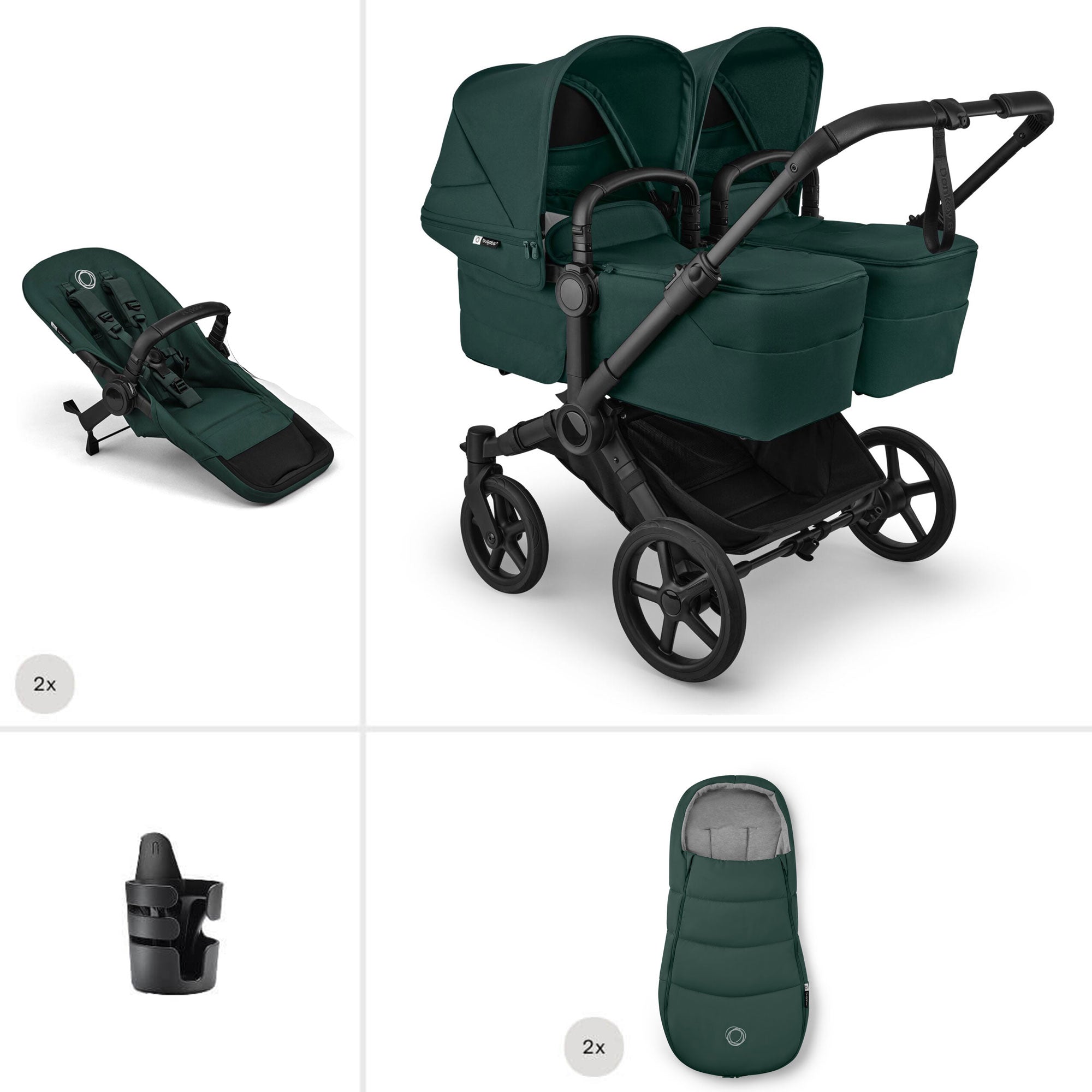 Bugaboo Donkey 6 Twin Essential Bundle in Fern Green
