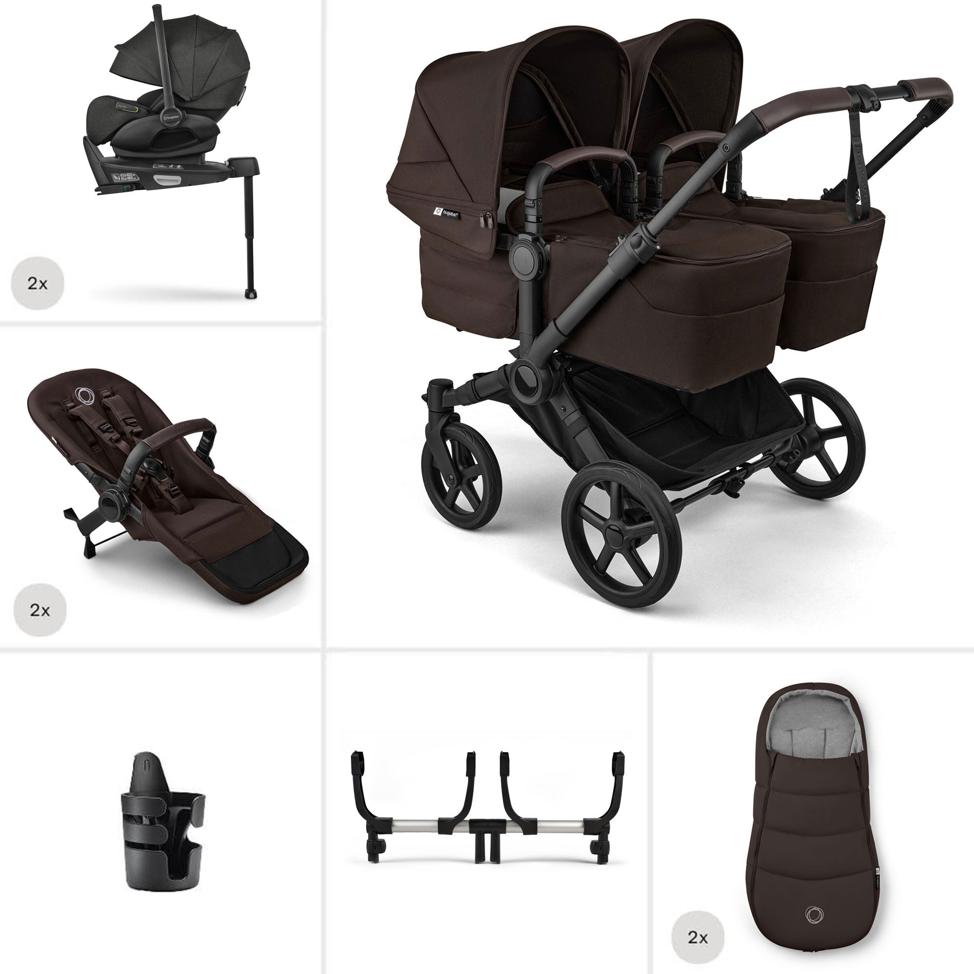 Bugaboo Donkey 6 Twin Ultimate Newborn Bundle in Cocoa Brown