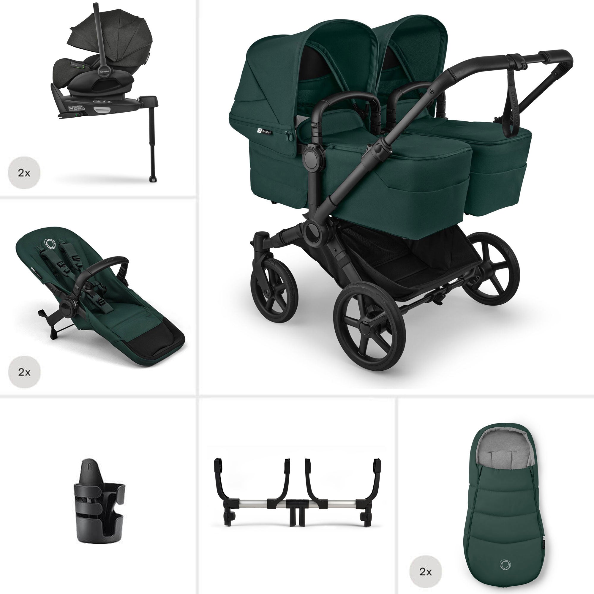 Bugaboo Donkey 6 Twin Ultimate Newborn Bundle in Fern Green
