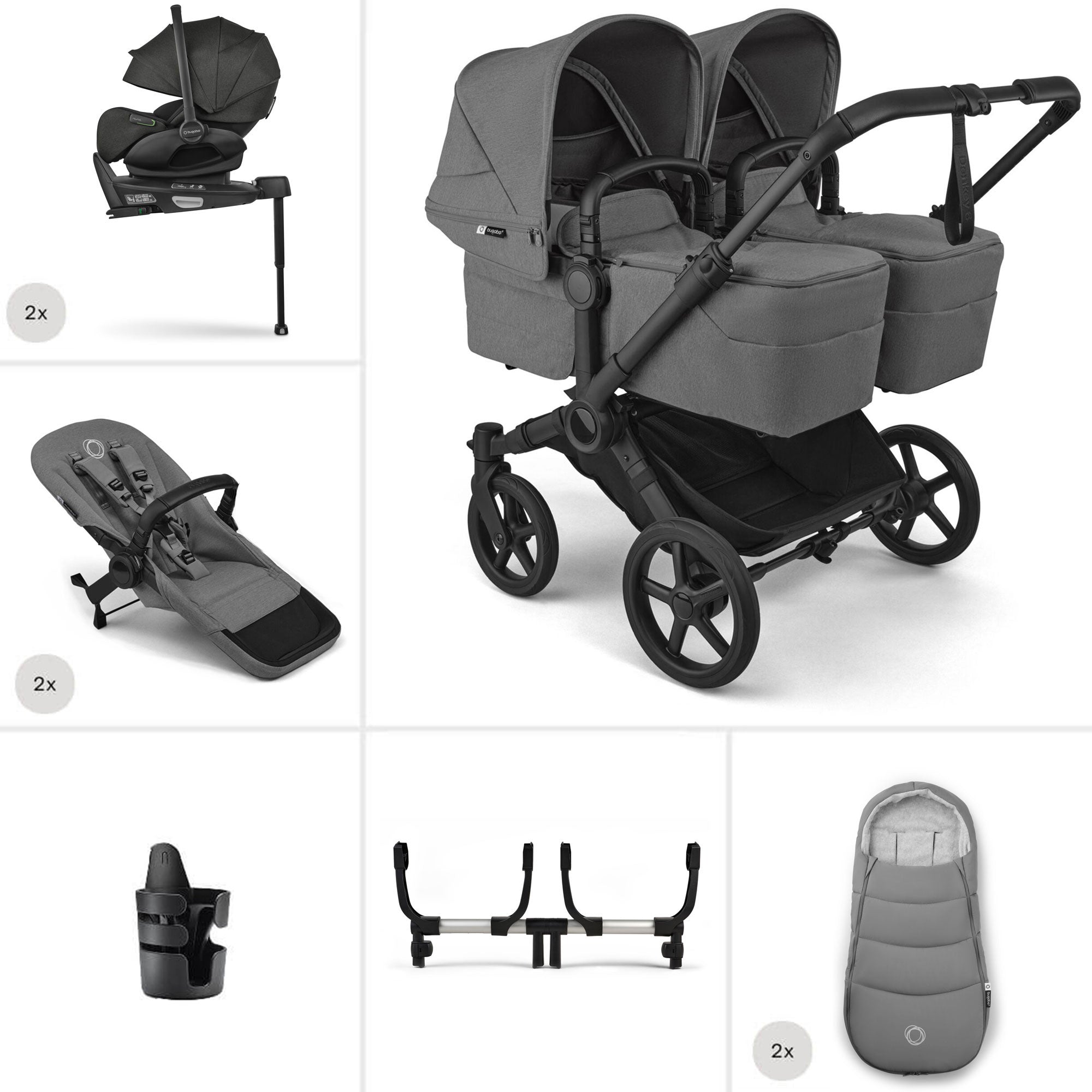 Bugaboo Donkey 6 Twin Ultimate Newborn Bundle in Moon Grey