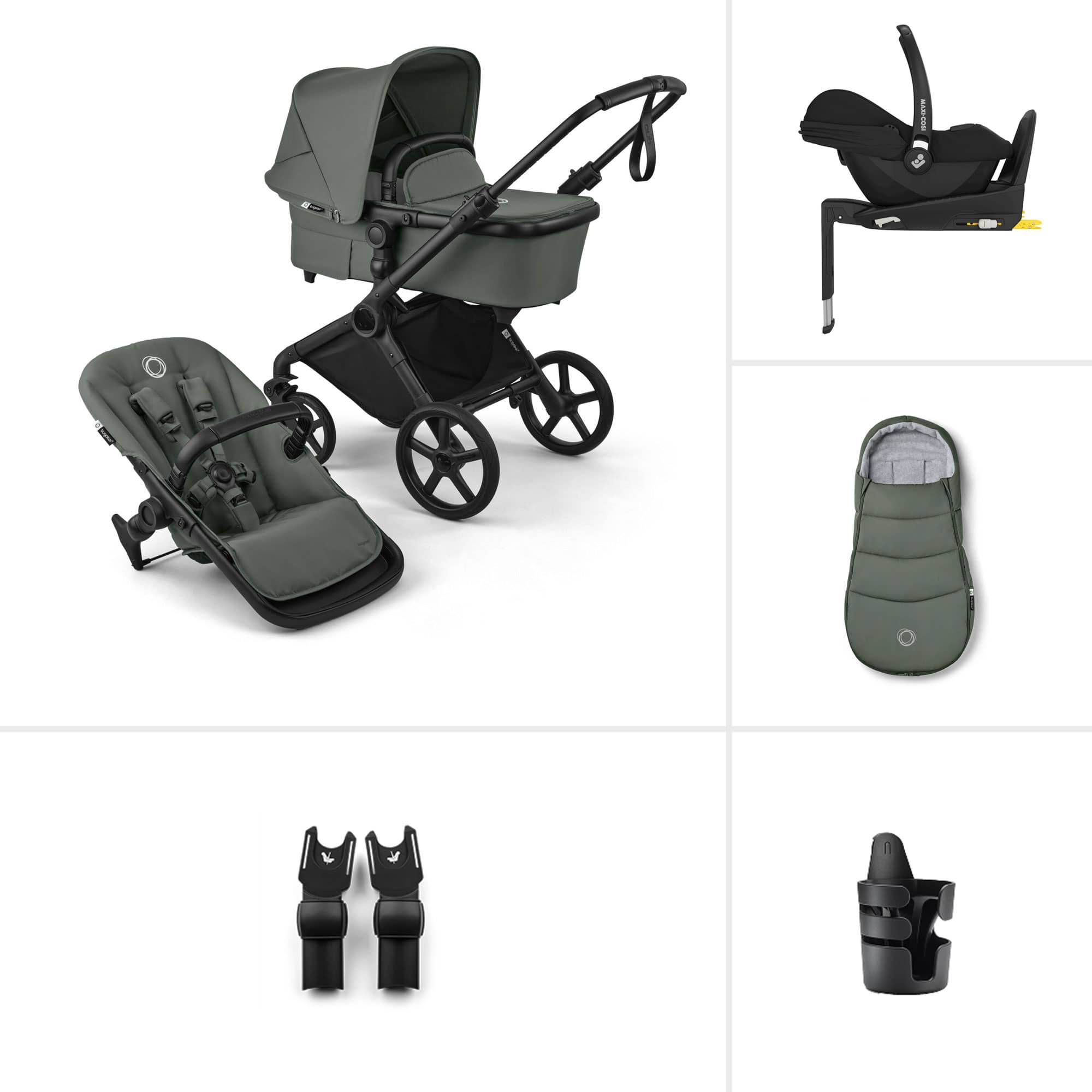 Bugaboo Cub Maxi-Cosi Ultimate Newborn Bundle in Forest Green Travel Systems 23236-CB-CAB-GRN 8717447321927