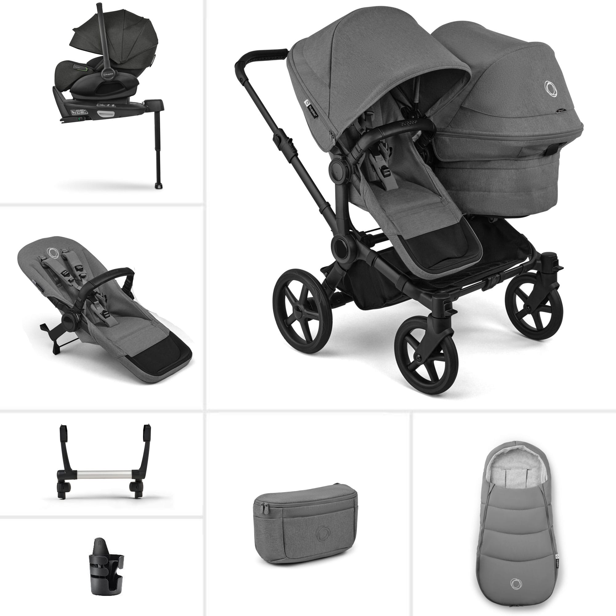 Bugaboo Donkey 6 Double Ultimate Newborn Bundle in Moon Grey Travel Systems 21673-MOO-GRY 8717447499251