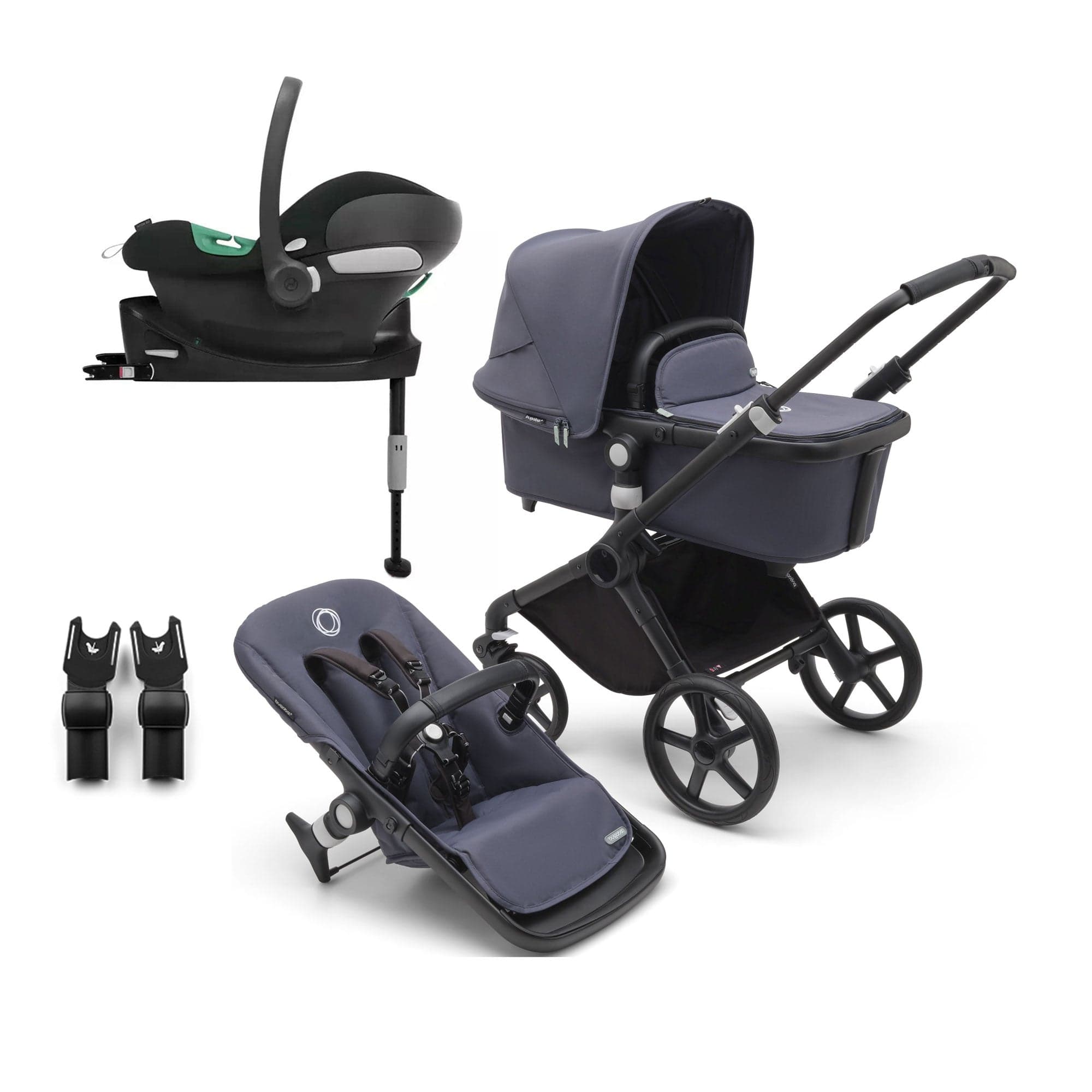 stormy blue bugaboo Bugaboo Fox Cub Cybex Travel System in Black/Stormy Blue