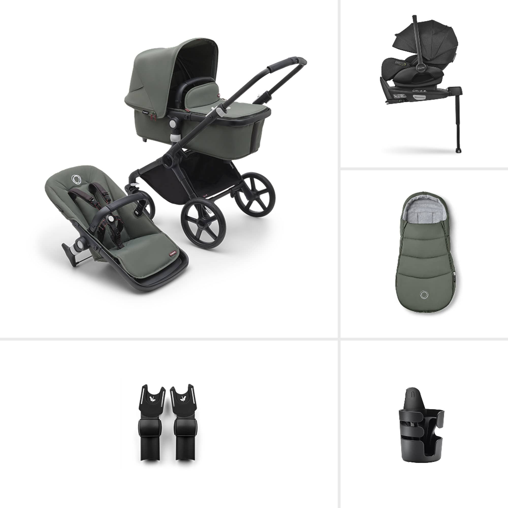 Bugaboo Fox Cub Ultimate Newborn Bundle in Black/Forest Green Travel Systems 20355-FXCB-ULT-3 8717447406891
