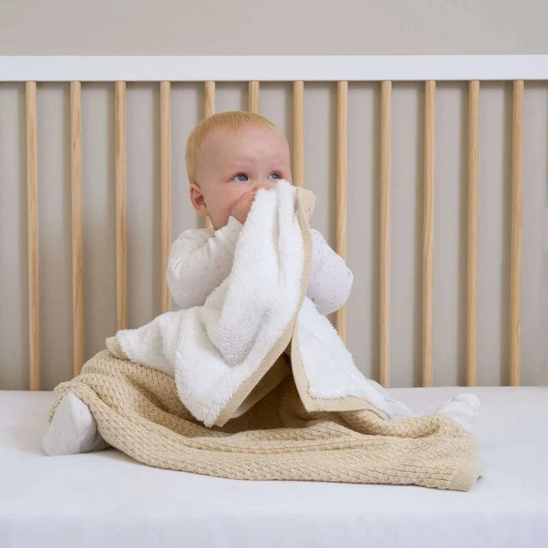 Clair de Lune Organic Sherpa Knit Blanket in Cream Cot & Cot Bed Blankets CL6635CM 5033775012119