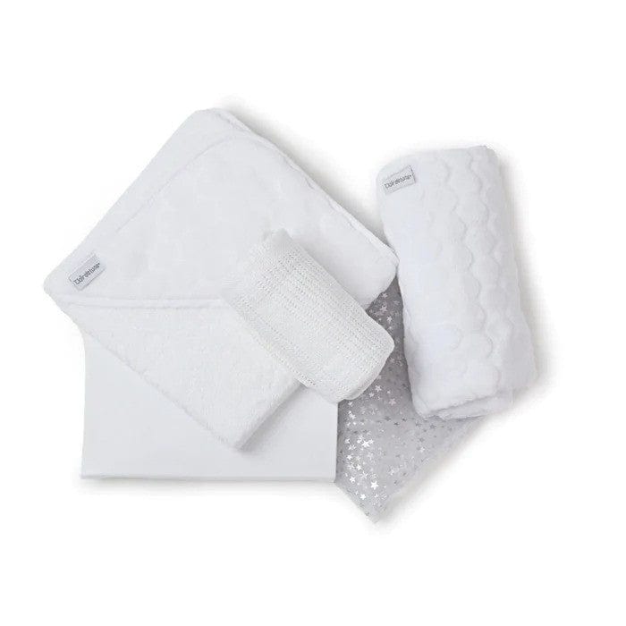 Clair De Lune Baby Shower Gift Set in White Cot & Cot Bed Sheets CL5634WE