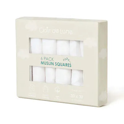 Clair de Lune 6 Pack Muslin Squares - 30 x 30 cm Muslins & Swaddling CL6628WE 5033775012256