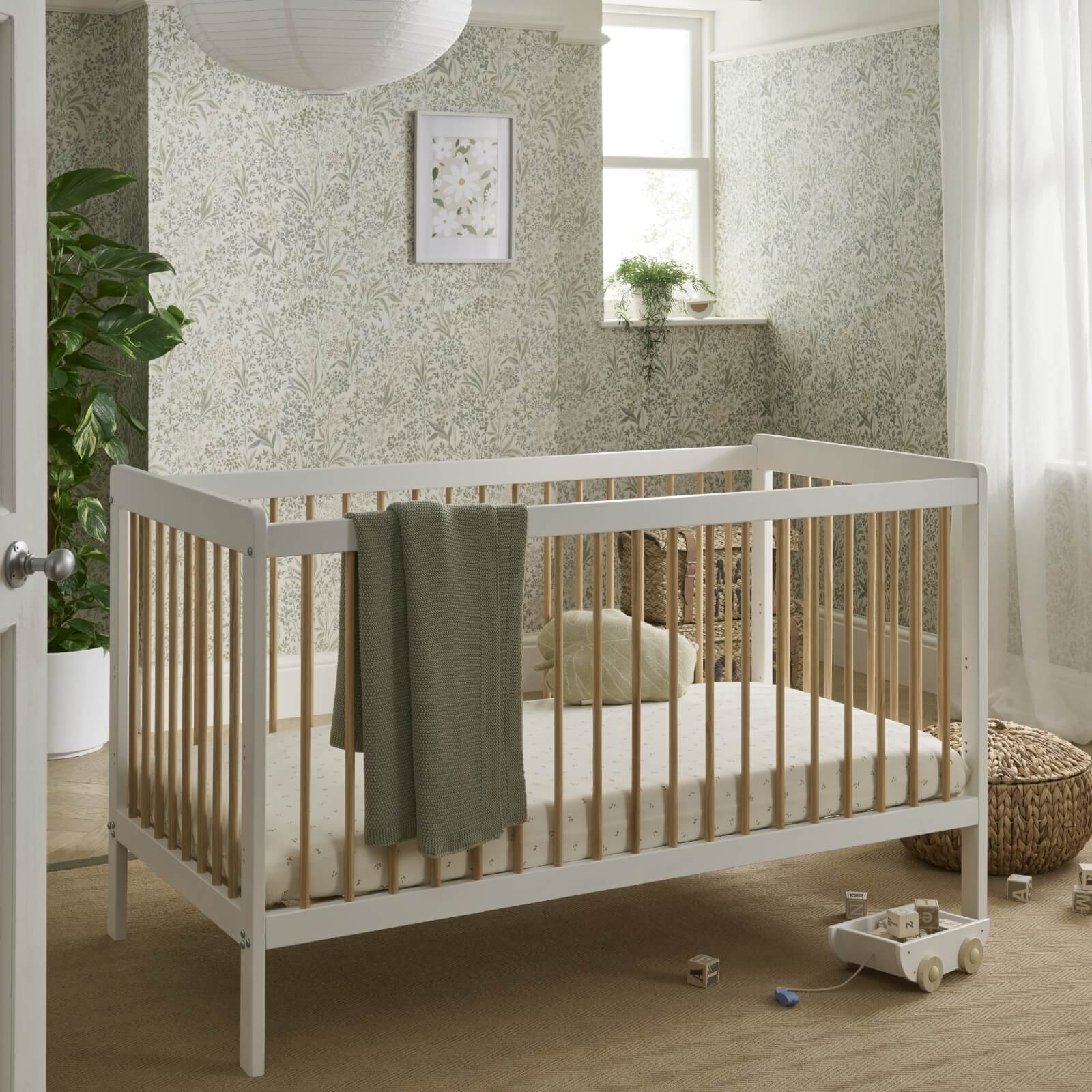 CuddleCo Nola Cot Bed in White & Natural Cot Beds