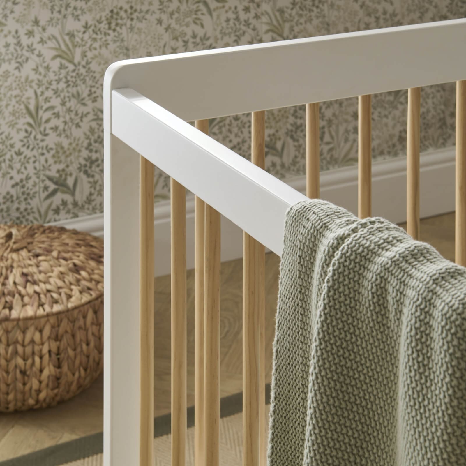 CuddleCo Nola Cot Bed in White & Natural Cot Beds