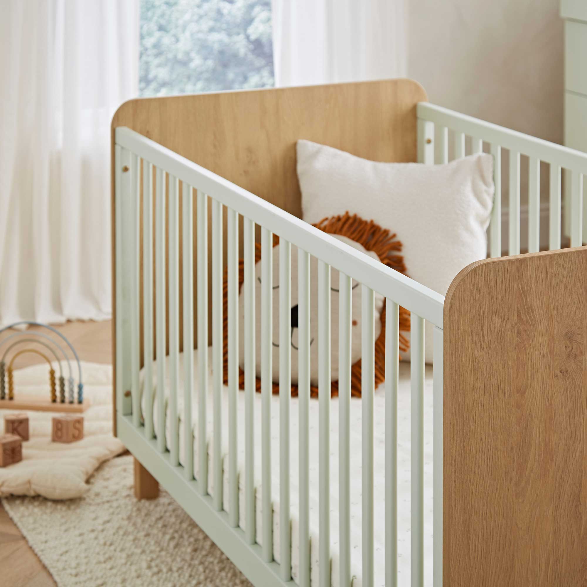 CuddleCo Remi Cot Bed in Oak/Green Cot Beds