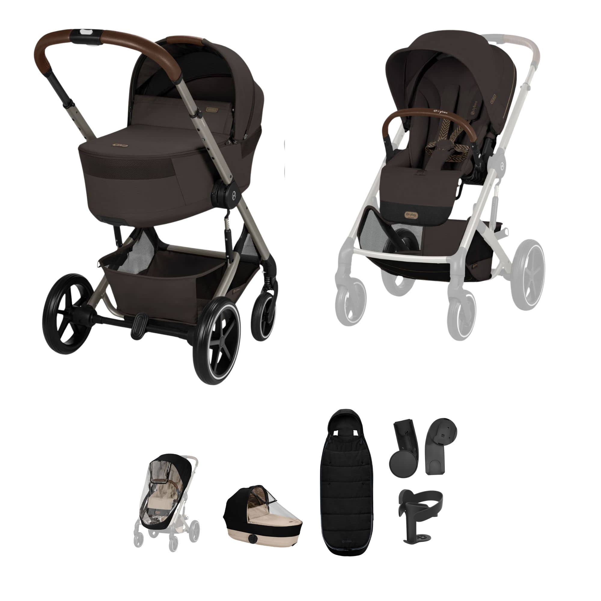 Cybex Balios S Lux Foldable Carrycot Accessory Bundle in Chocolate Brown Baby Prams 23032-BAL-ACC-CHO-1 4063846591794