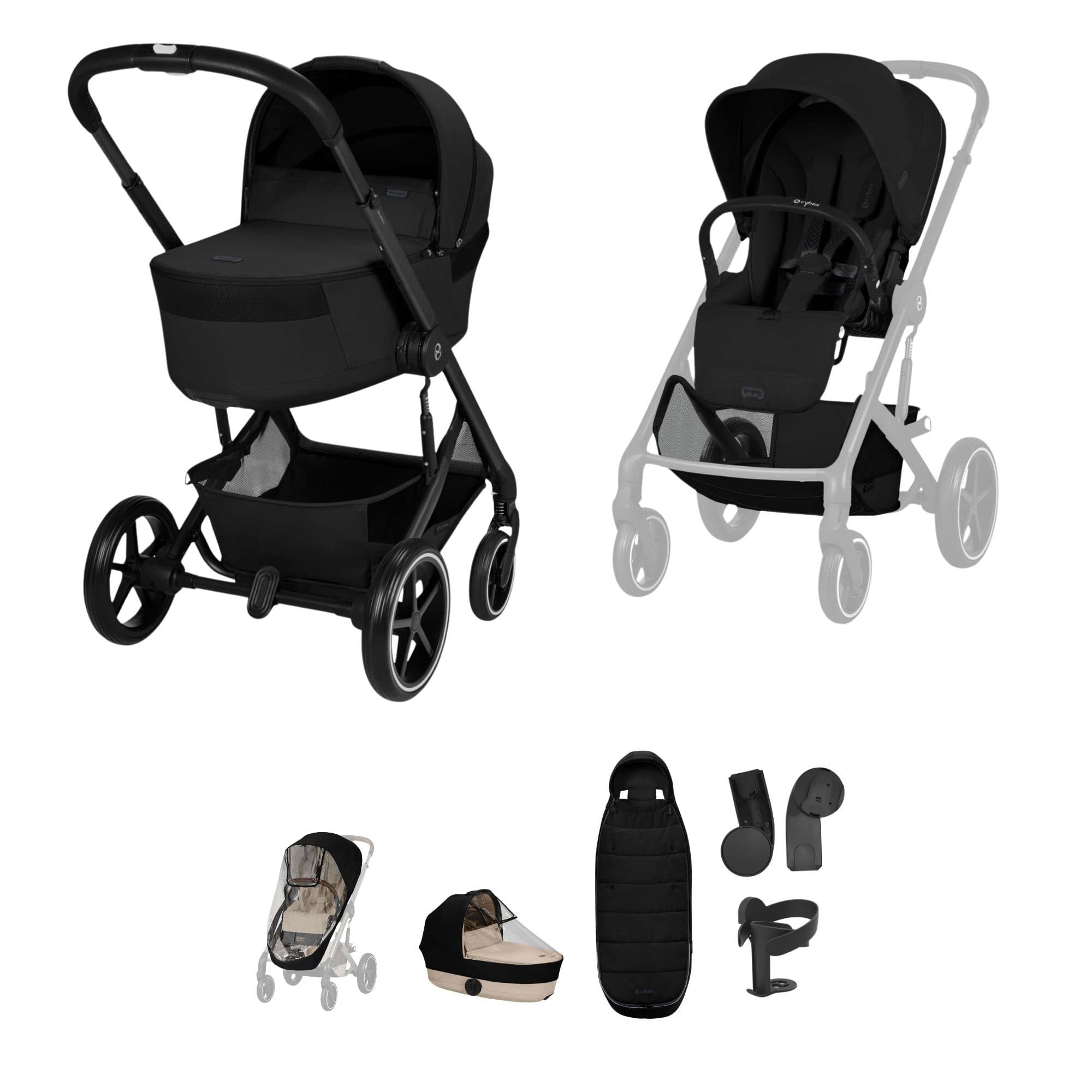 Cybex Balios S Lux Foldable Carrycot Accessory Bundle in Moon Black Baby Prams 23024-BAL-ACC-BLK-1 4063846591633
