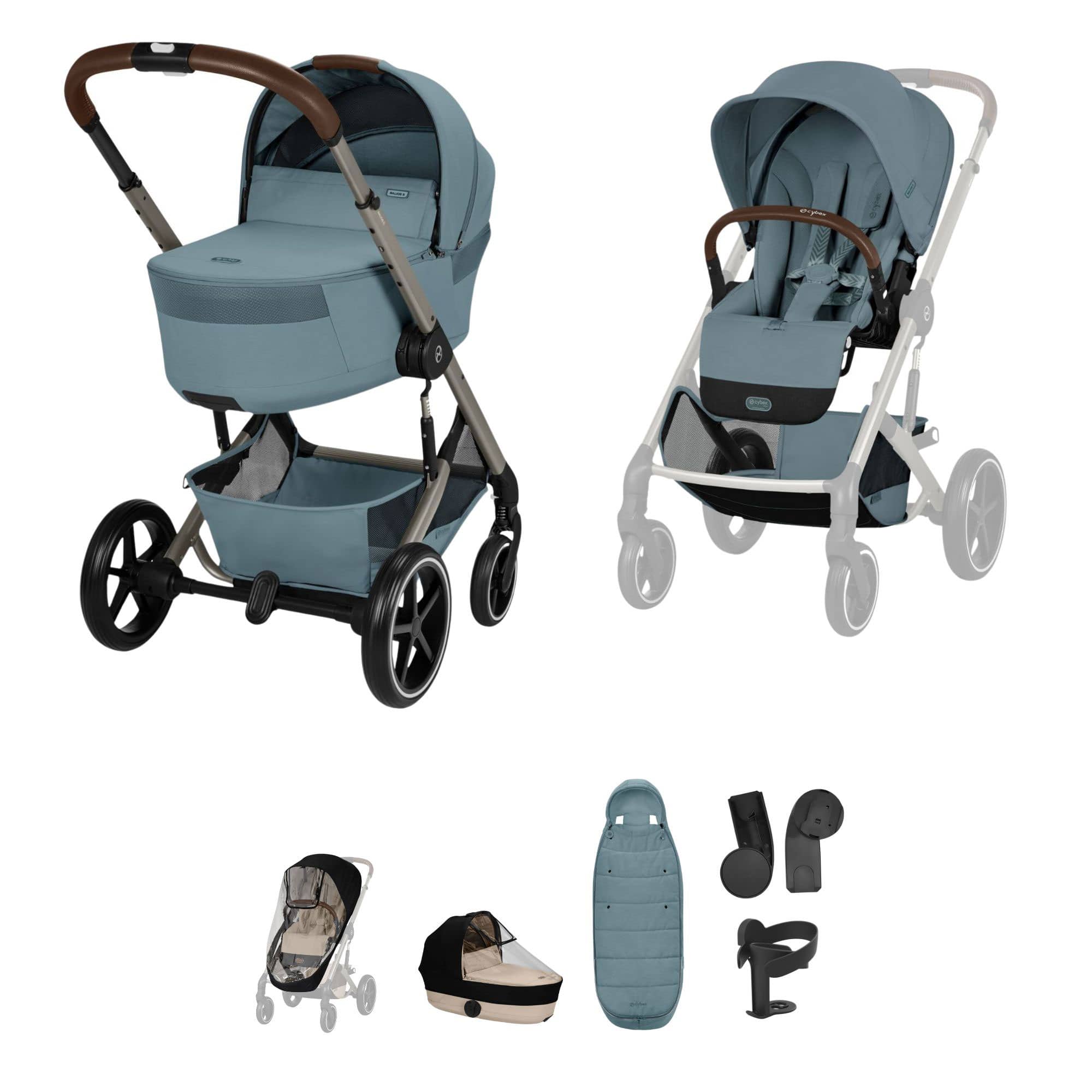 Cybex Balios S Lux Foldable Carrycot Accessory Bundle in Stormy Blue Baby Prams 23026-BAL-ACC-STO-1 4063846591671