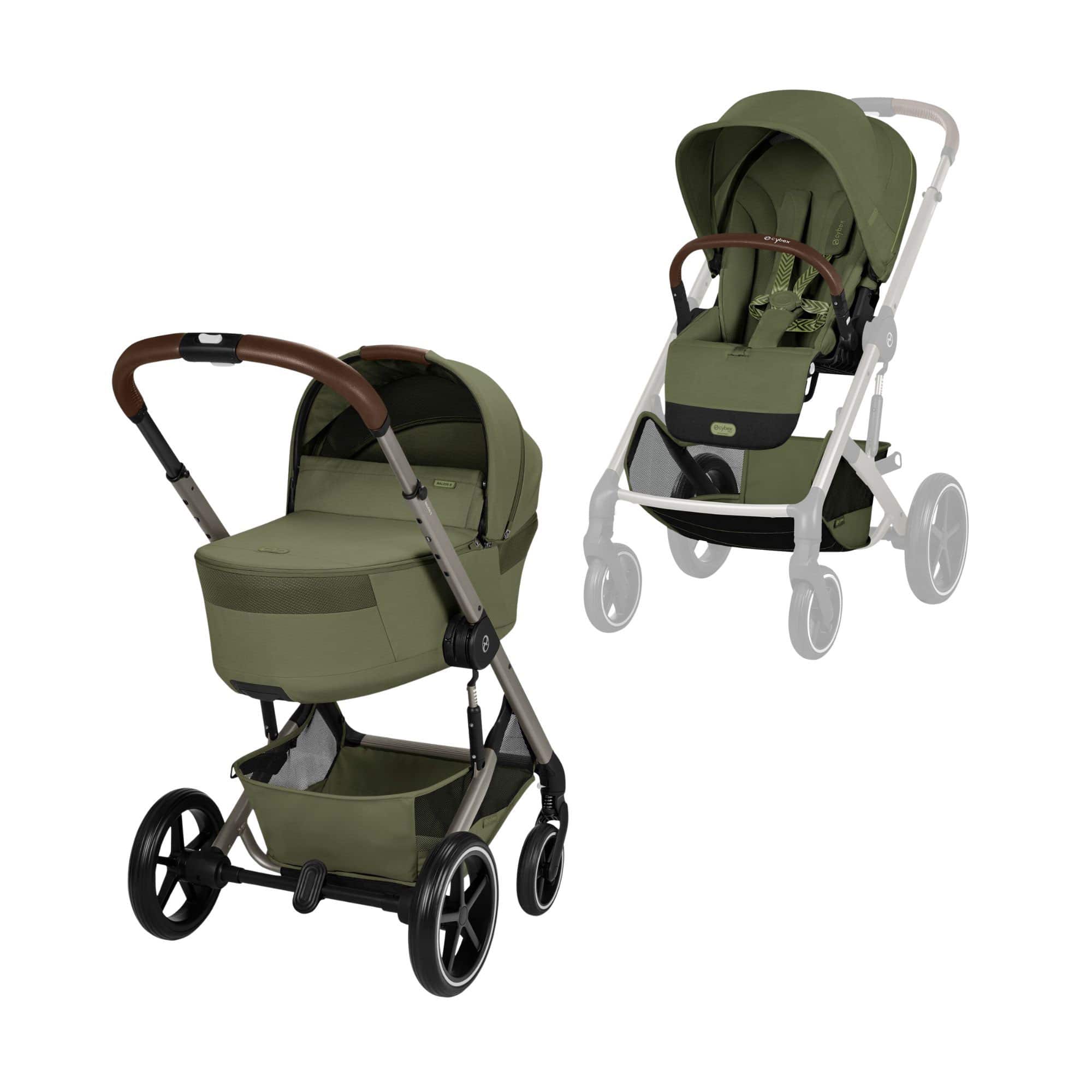 Cybex Balios S Lux Pushchair with Foldable Carrycot in Moss Green Baby Prams 526001697 4063846591756