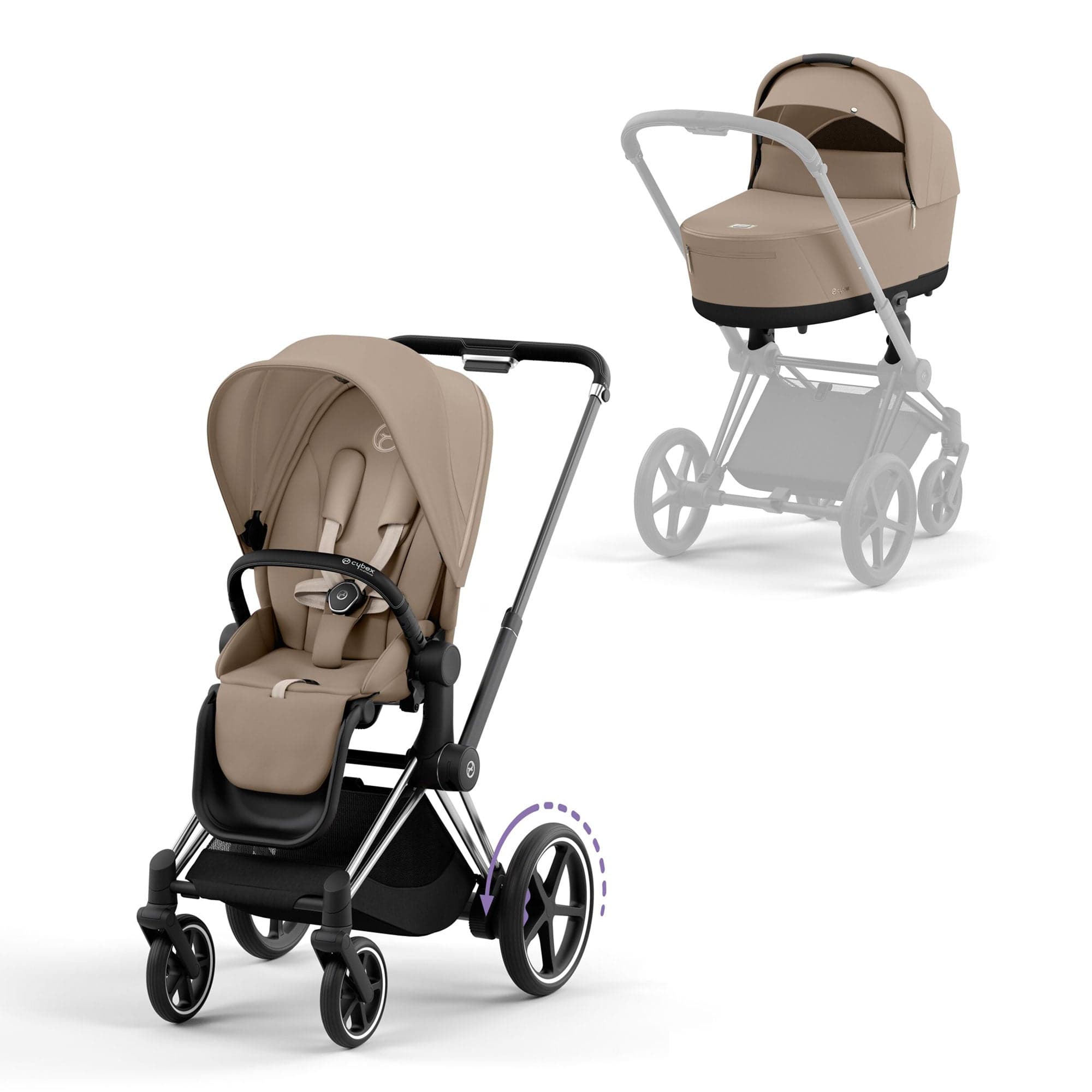 Cybex e-Priam & Lux Cot in Cozy Beige Baby Prams 16748-CH-BLK-BGE 4063846452576