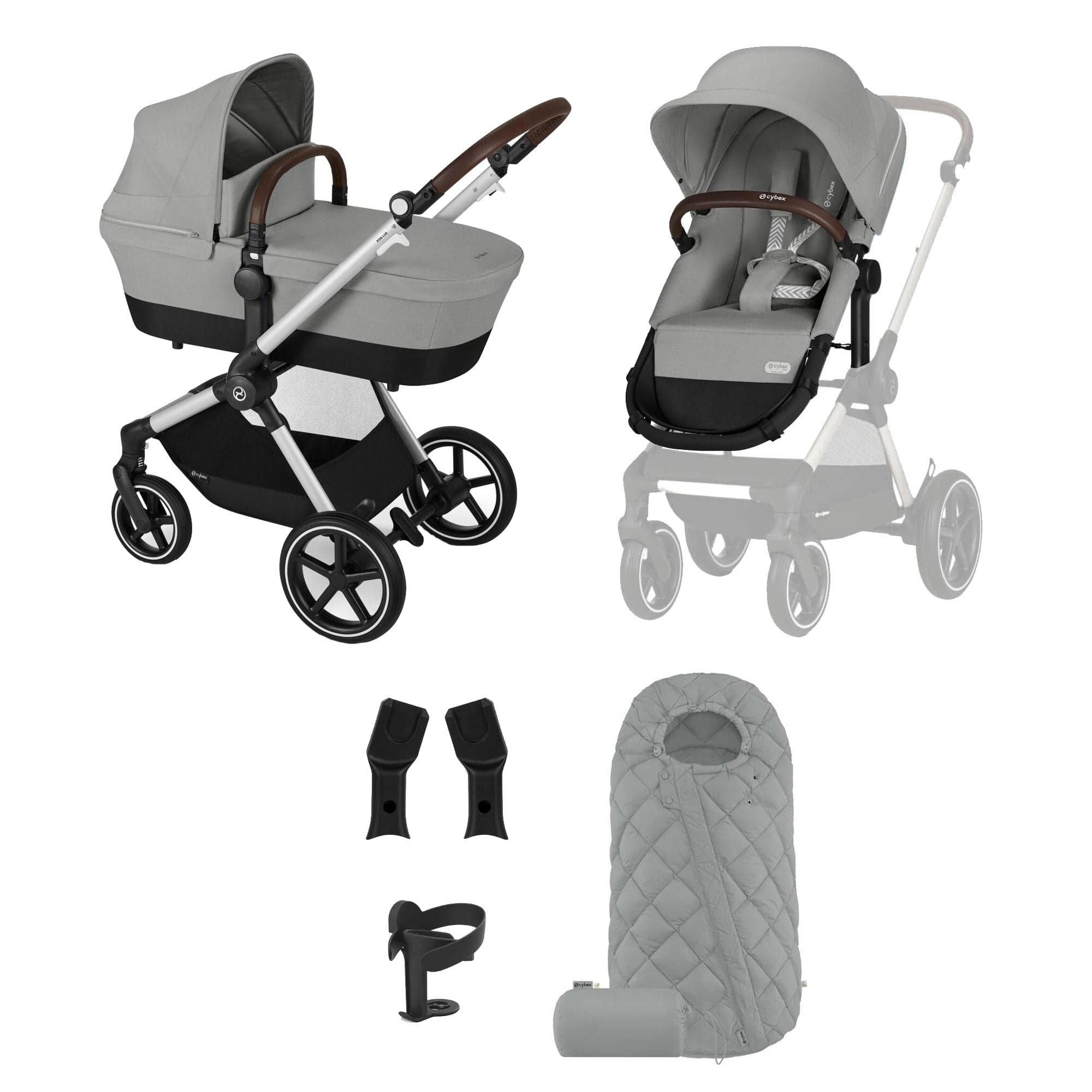 Cybex Eos Lux Essential 7 Piece Bundle in Stone Grey Baby Prams 18453-STO-GRY 4063846477982