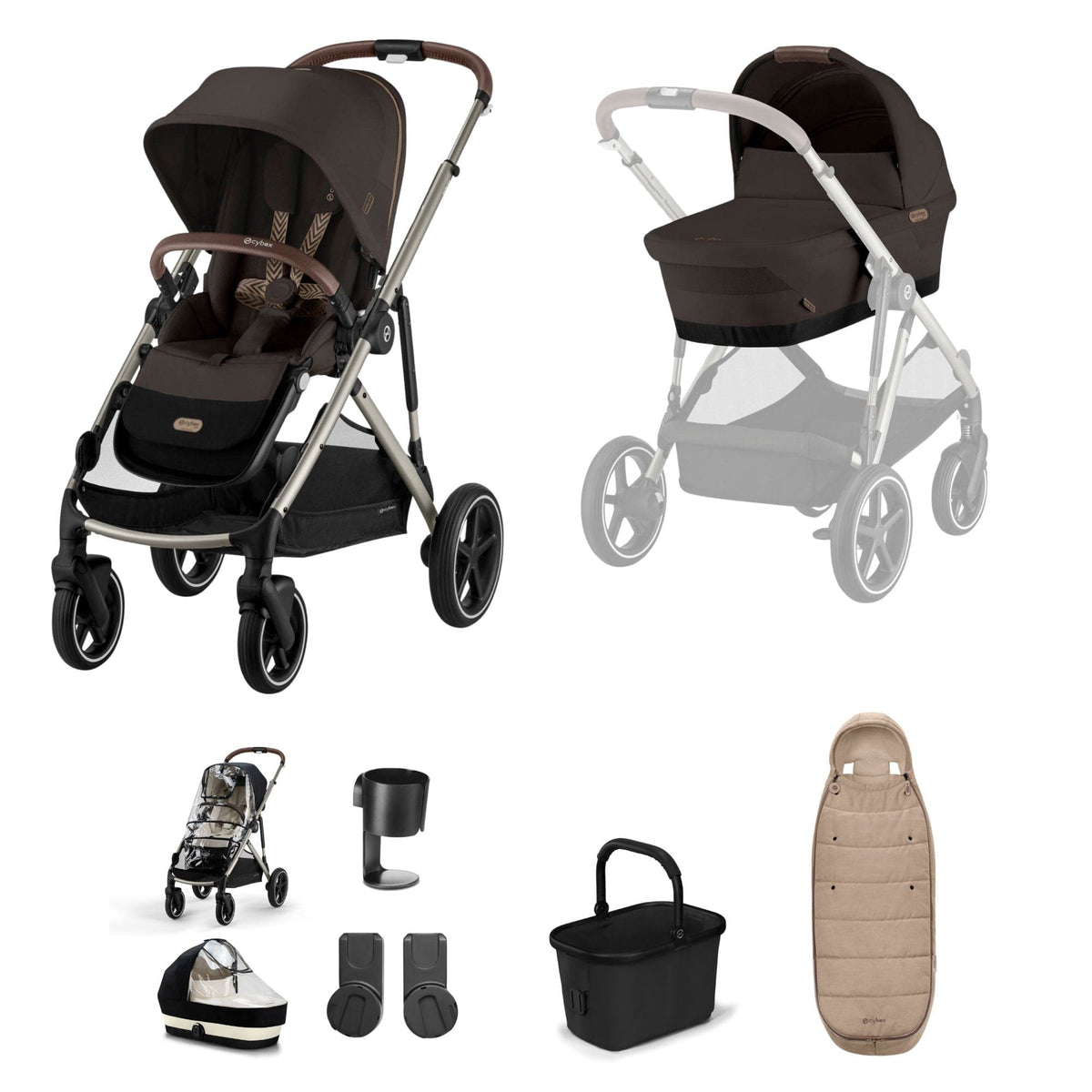Cybex Gazelle S Essential Bundle in Taupe/Chocolate Brown Baby Prams 19505-GAZ-ESS-CHB-2
