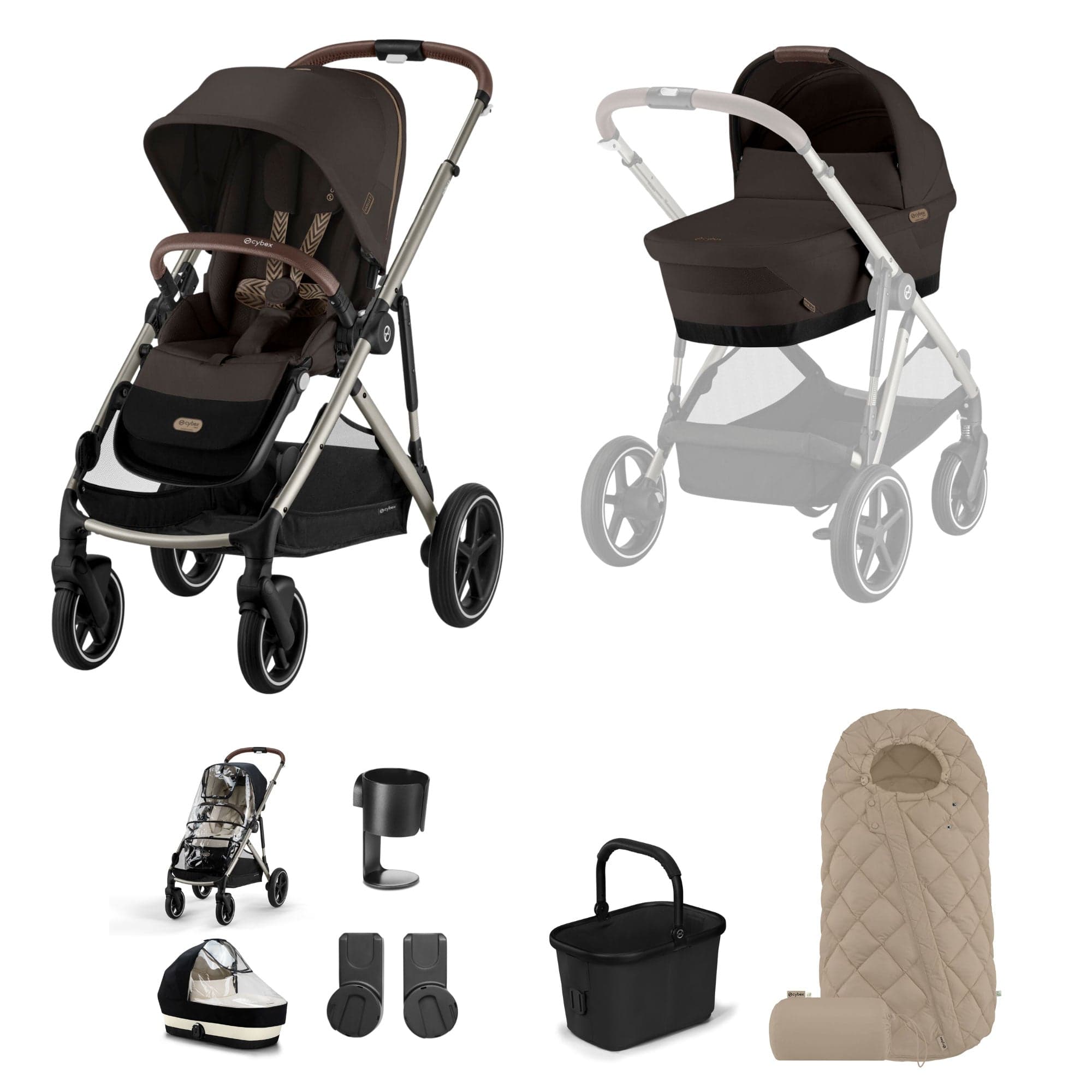Cybex Gazelle S Essential Bundle in Taupe/Chocolate Brown Baby Prams 19505-GAZ-ESS-CHB-4