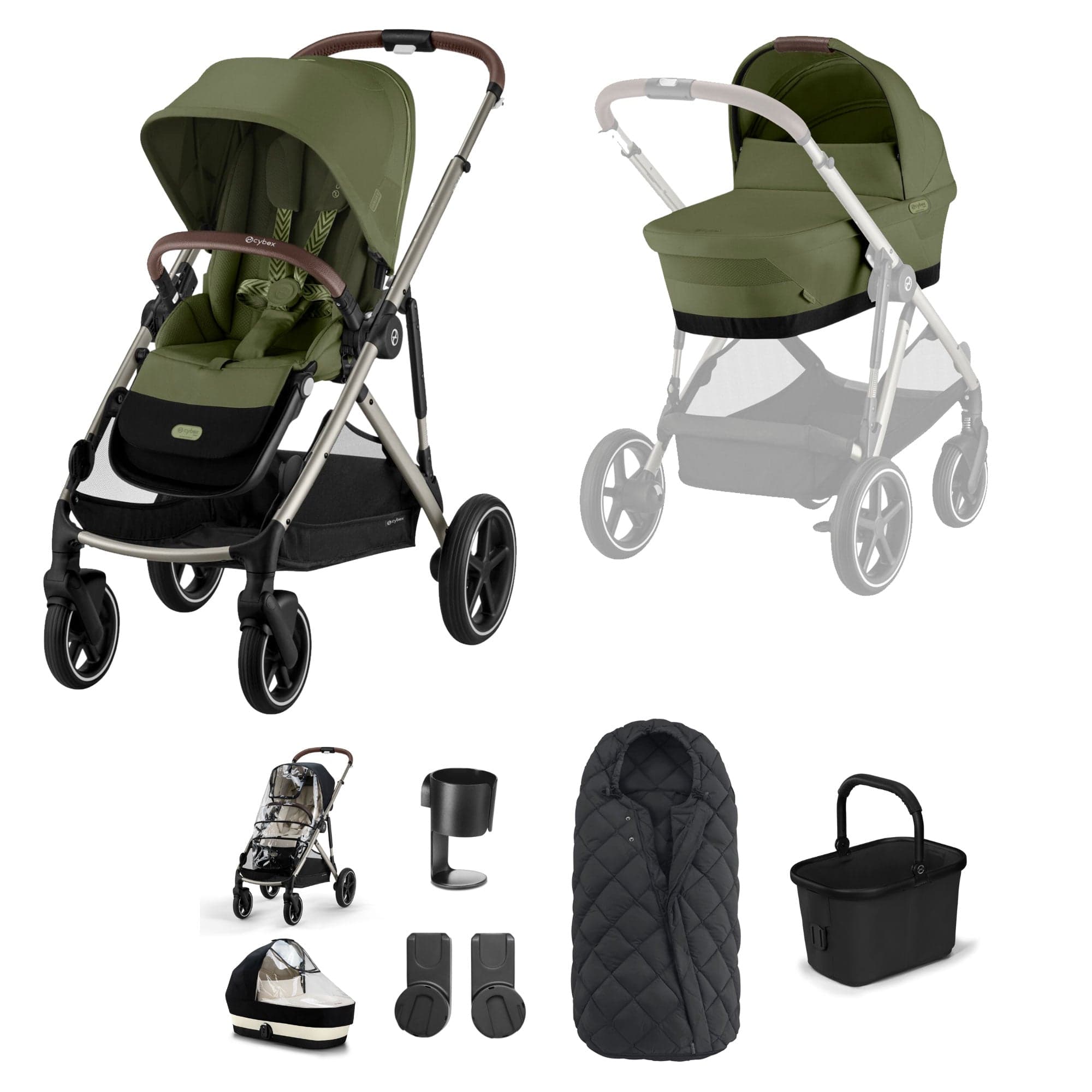 Cybex Gazelle S Essential Bundle in Taupe/Moss Green Baby Prams 19483-GAZ-ESS-MOS-2 4063846511334