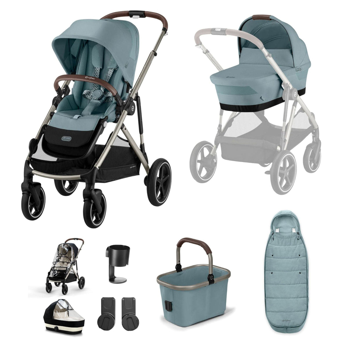 Cybex Gazelle S Essential Bundle in Taupe/Stormy Blue Baby Prams 18474-STO-BLU-1 4063846478125