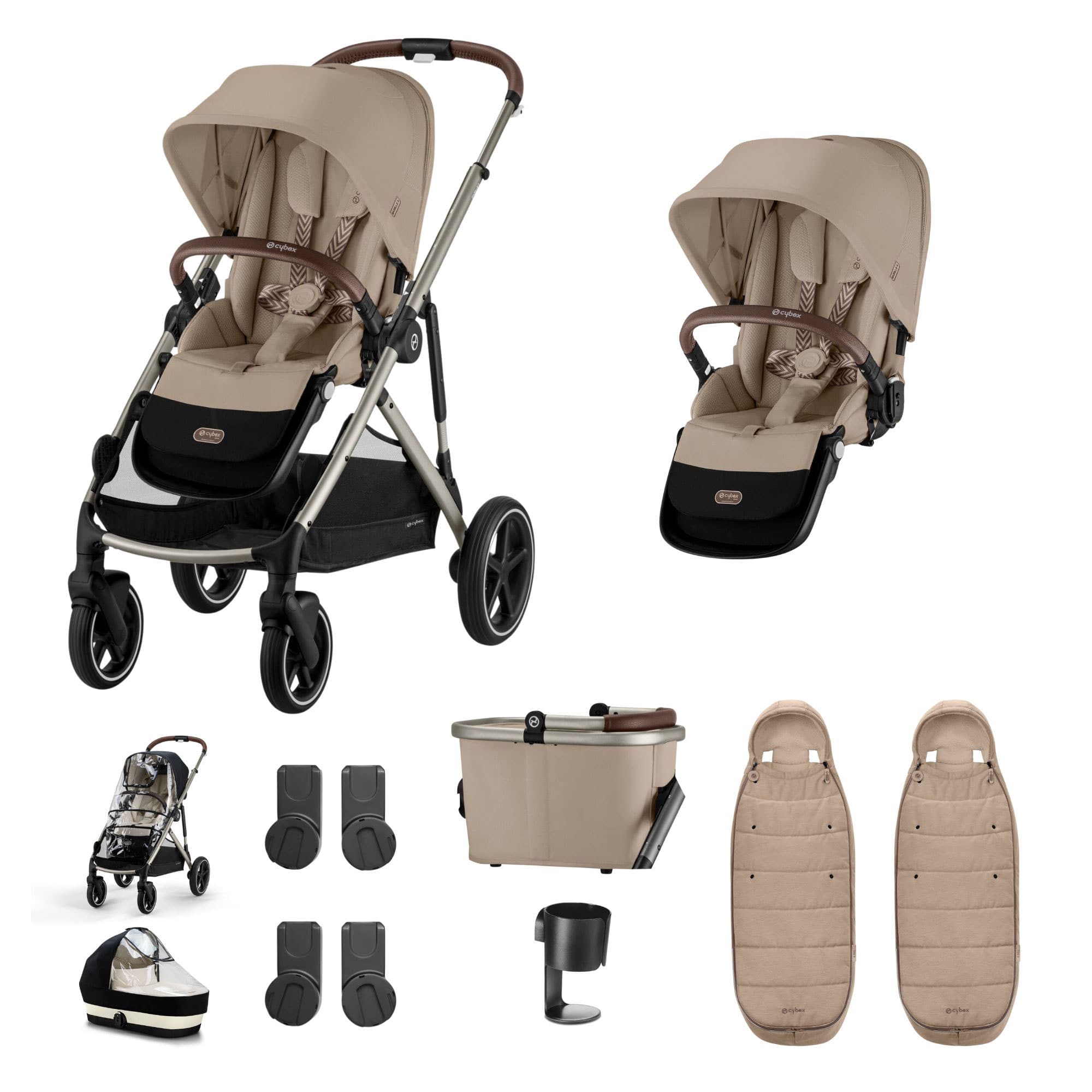 Cybex Gazelle S Twin Essential Pushchair Bundle in Almond Beige Double & Twin Prams 20367-TWN-ESS-ALM-1 4063846466047
