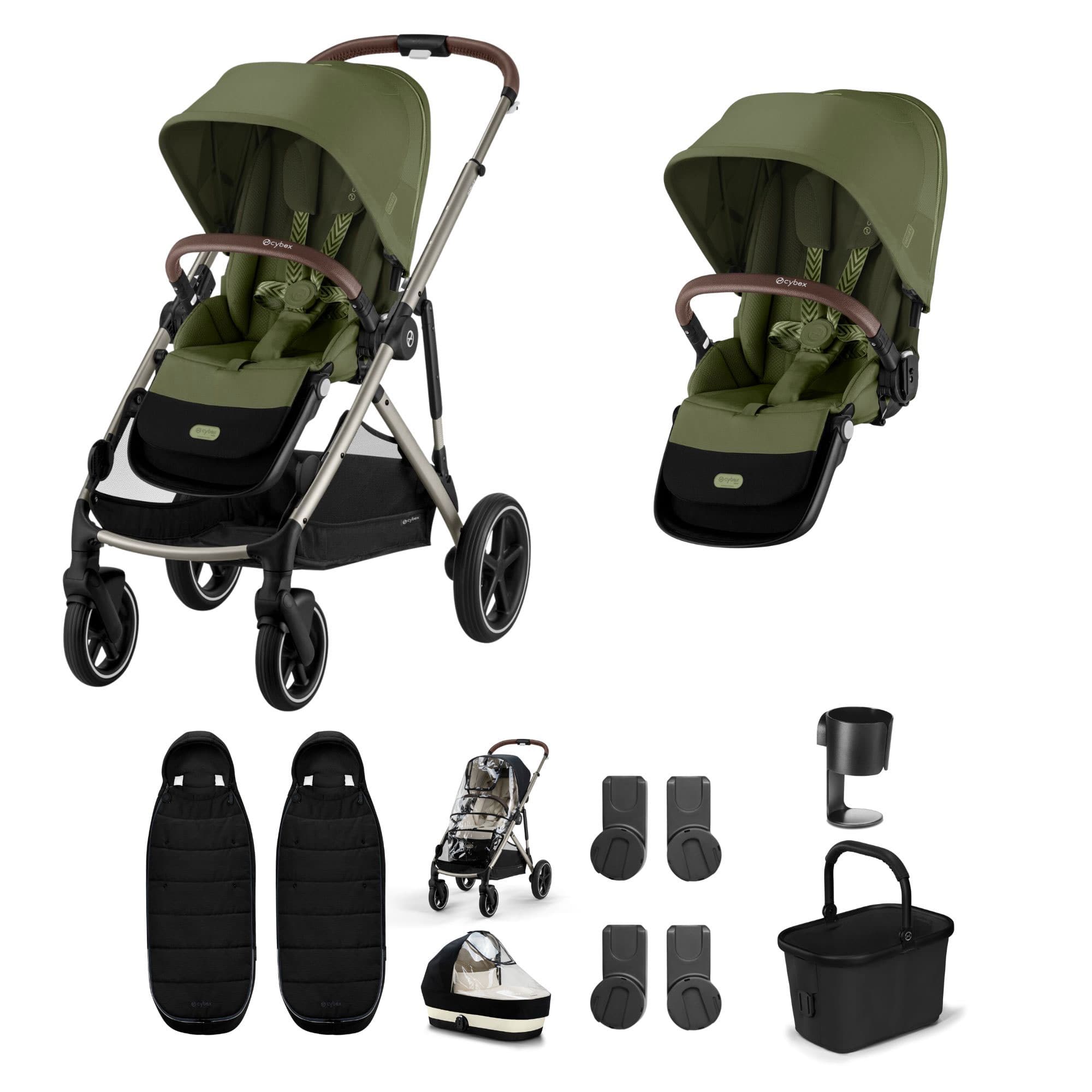 Cybex Gazelle S Twin Essential Pushchair Bundle in Moss Green Double & Twin Prams 20367-TWN-ESS-MSS-1 4063846511624