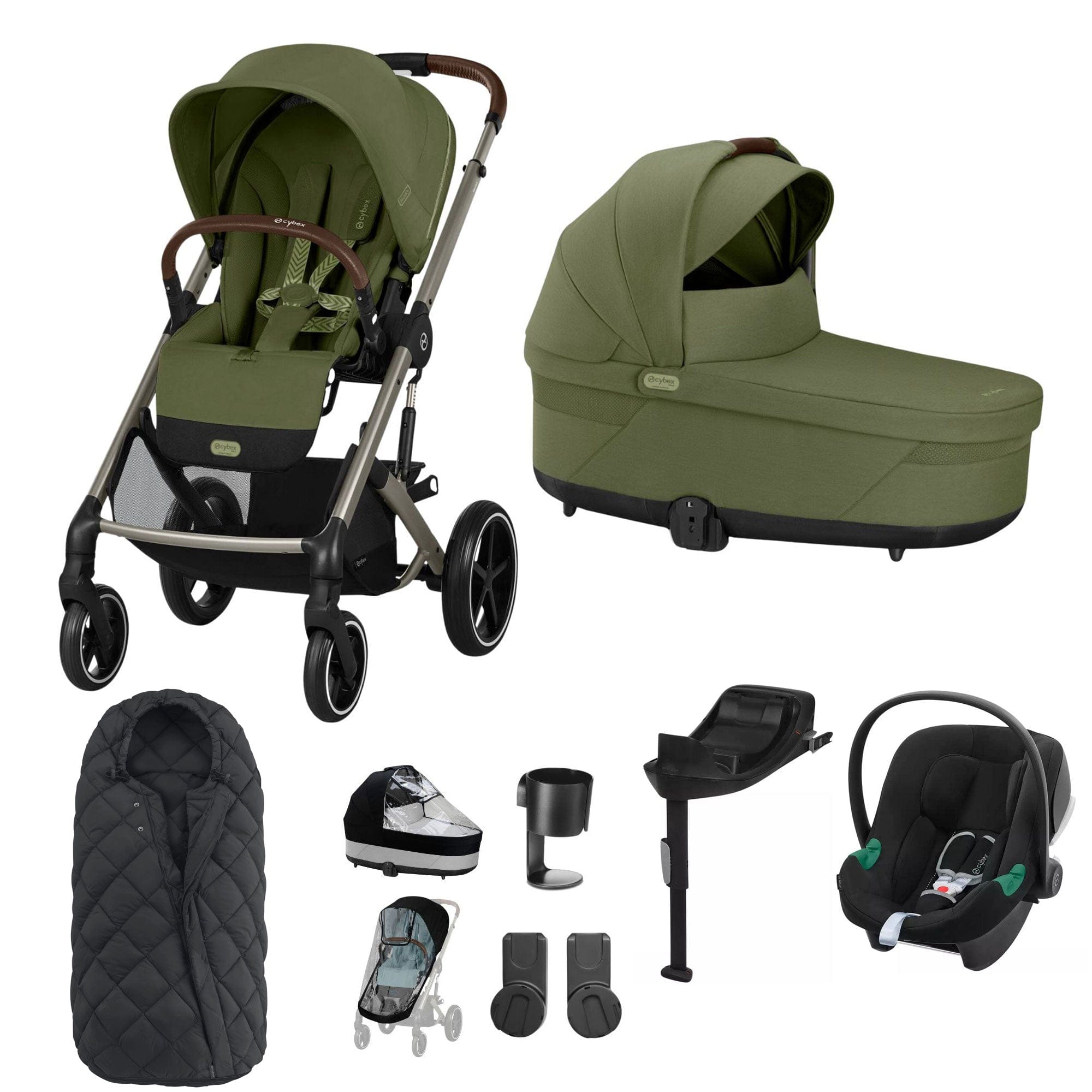 Cybex Balios S Lux Comfort Bundle in Taupe/Moss Green Travel Systems 19391-COM-MOSS-2 4063846511228